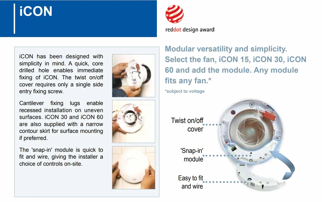Airflow iCON HTM – Modulo Plug-in con Sensore di Umidità Regolabile (40–90% UR), Timer Programmabile (2–45 min) e Attivazione con Corda per Ventilatori iCON 15, 30 e 60 – Garanzia di 3 Anni