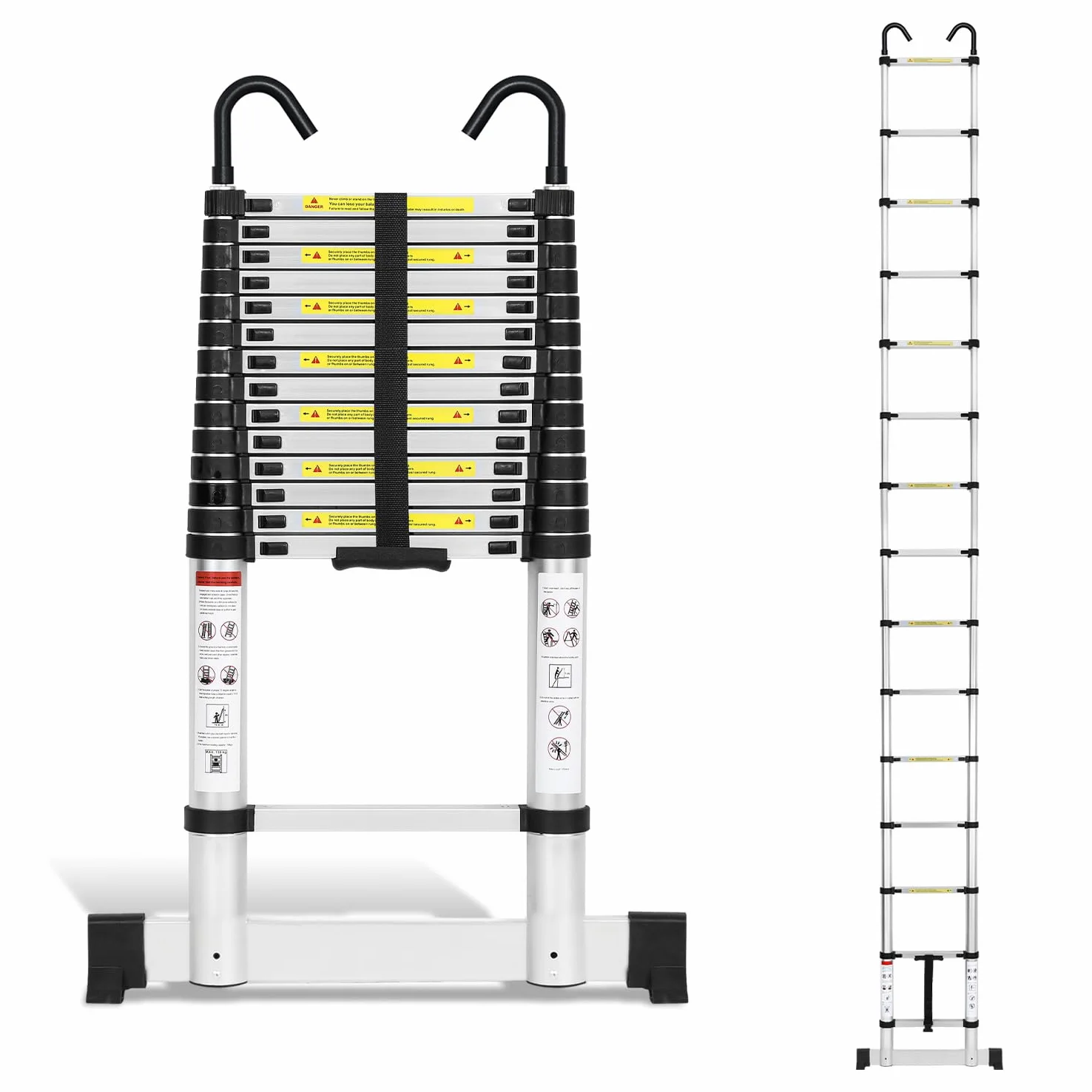 Scala telescopica in alluminio 4,4 m, scala allungabile con stabilizzatore e ganci rimovibili, scala antiscivolo in alluminio scala da appoggio scala multiuso, portata massima di 150 kg