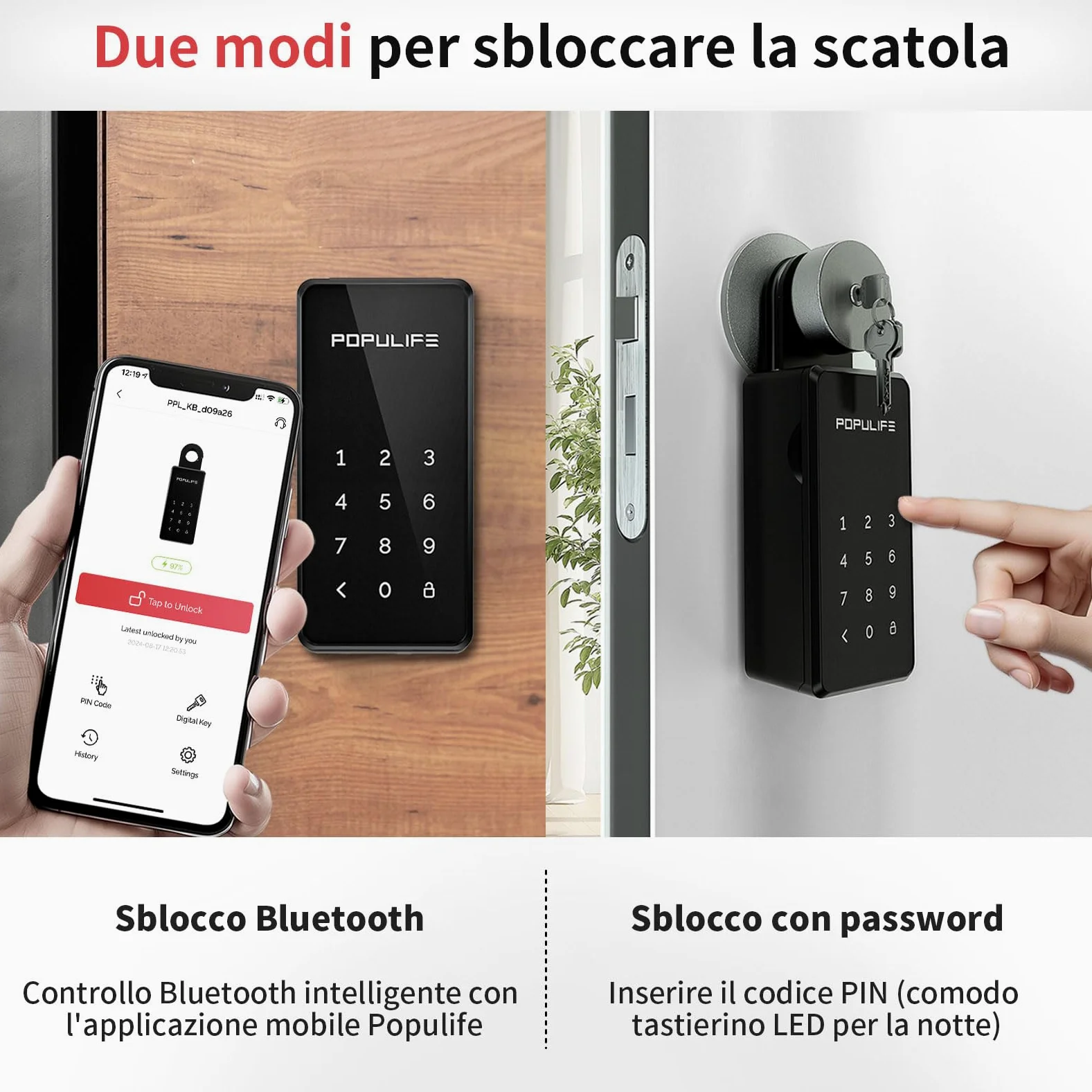 Populife Cassetta Chiavi WiFi con Gateway, Smart Cassetta Chiavi con Codice, Cassa di Sicurezza per Esterni con Controllo Remoto Wireless, Montabile a Parete e su Maniglia Key Box, Impermeabile IP66