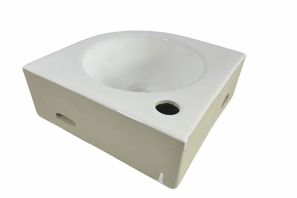 WP030 - Lavabo angolare in ceramica, bianco, montaggio a parete, ovale, semicircolare, circa 30 cm