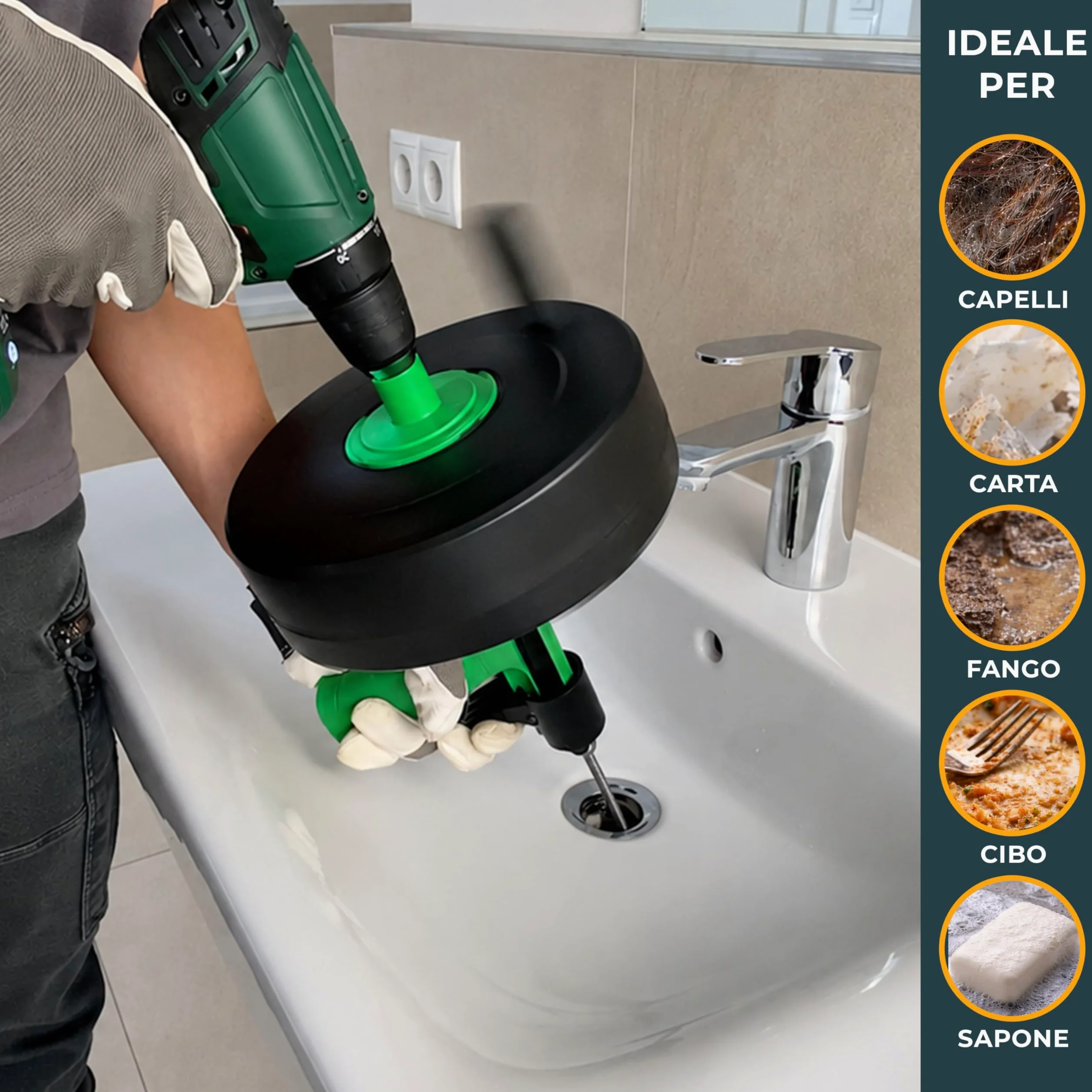 Meisterfaktur Sonda Sturatubi per Pulizia [15M] - Funzione Automatica - Molla Stura Tubi Ideale con Alimentazione Automatica - Sonda Idraulica Stura Lavandini e Scarichi per Amanti del Fai da Te!