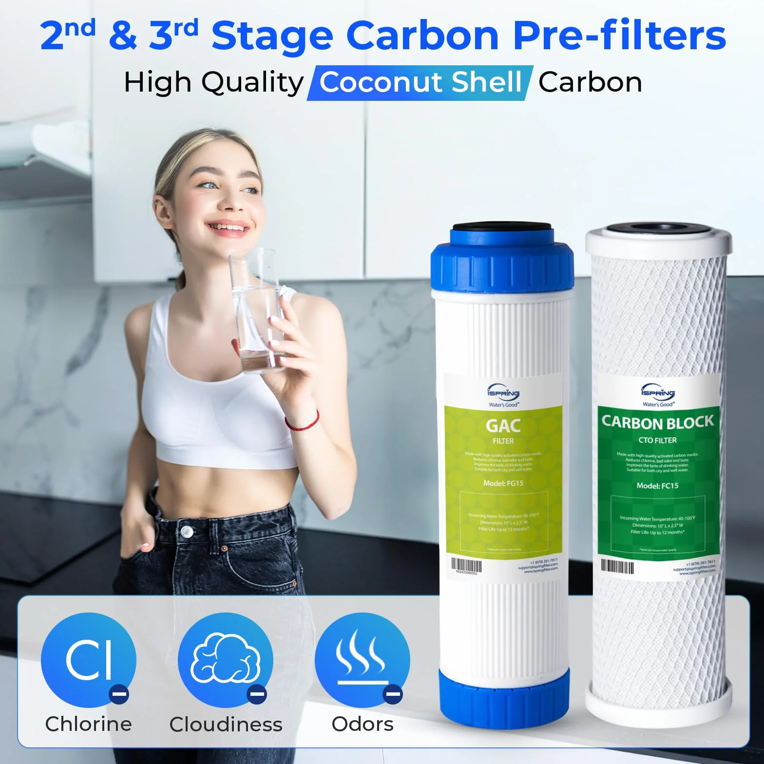 iSpring F9K Set di Cartucce di Ricambio per Filtro dell'acqua 1 Anno per Sistemi di Filtrazione a Osmosi Inversa Minerale Alcalina a 6 Stadi, Senza Membrana RO, Bianco