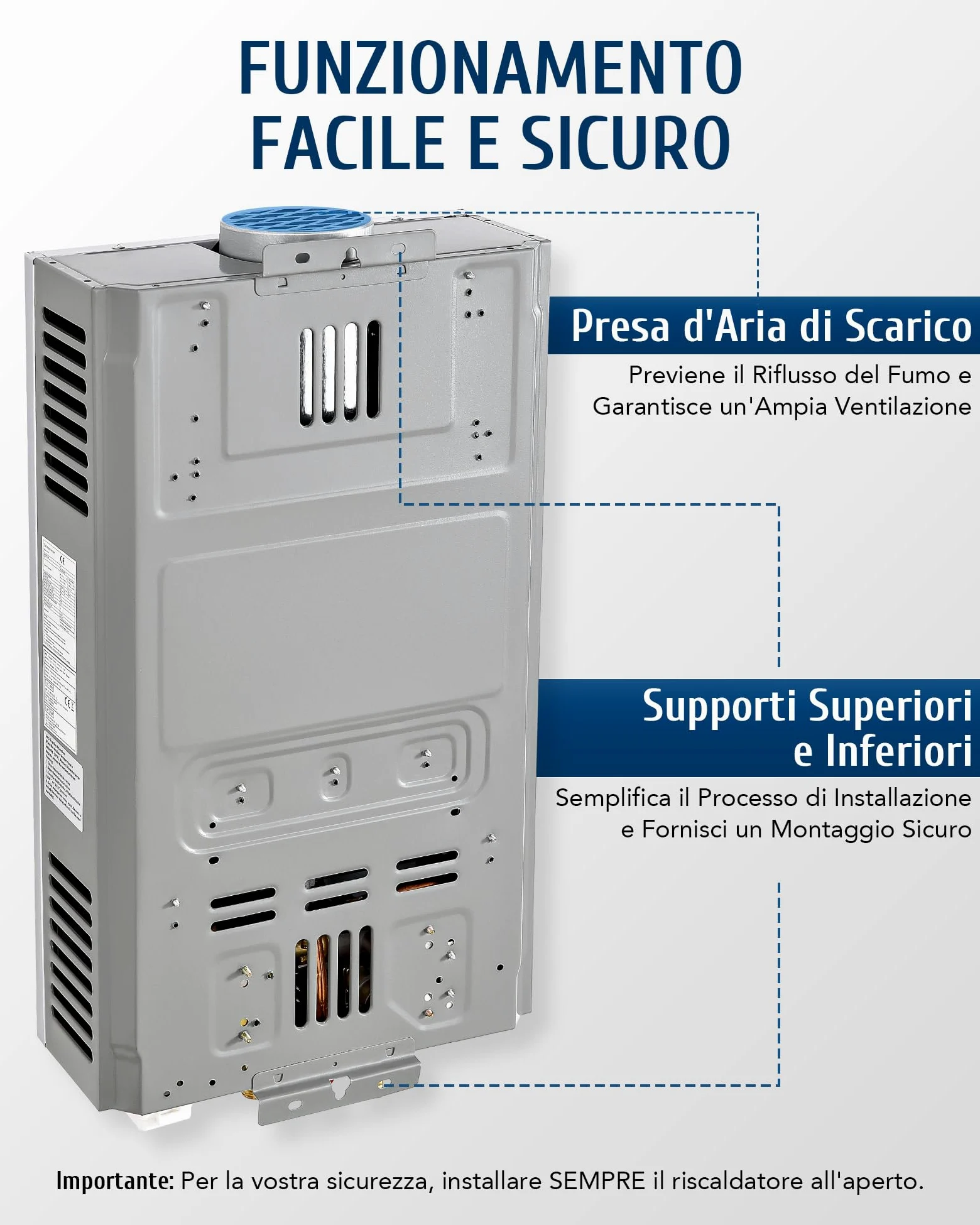 CO-Z 18L Scaldabagno a Gas GPL con Modalità Inverno ed Estate Caldaia a Gas GPL da 30.6 kW a Parete senza Serbatoio Scaldacqua Istantaneo Automatico con Anima in Rame e Display a LED(18L)