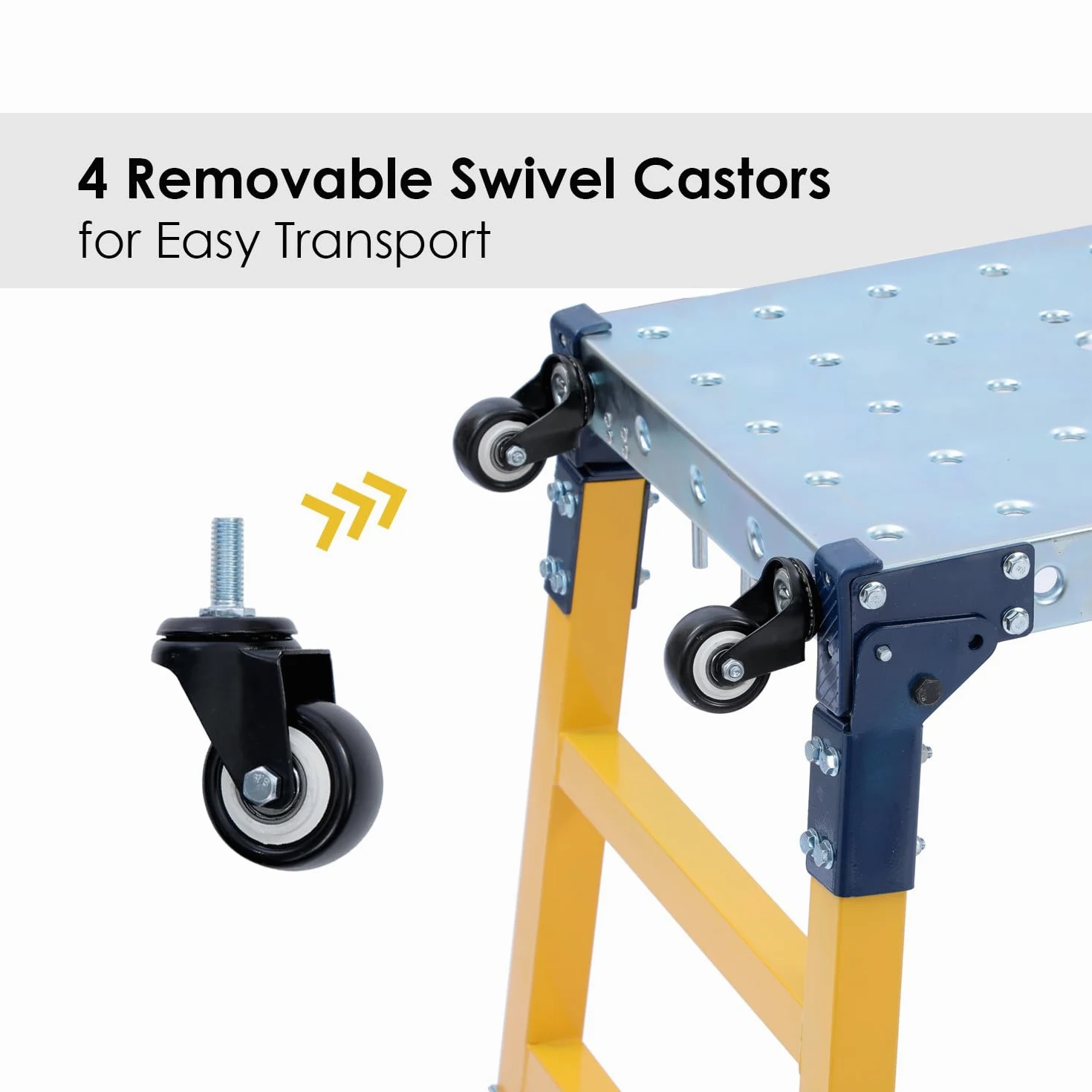 TOPWAY Piattaforma di Lavoro Pieghevole e Regolabile, Capacità di Carico di 500 kg, con 4 Ruote, Ponteggio Pieghevole per Banco di Lavoro per Lavori in Interni ed Esterni, 180 x 36 x 120,5 cm