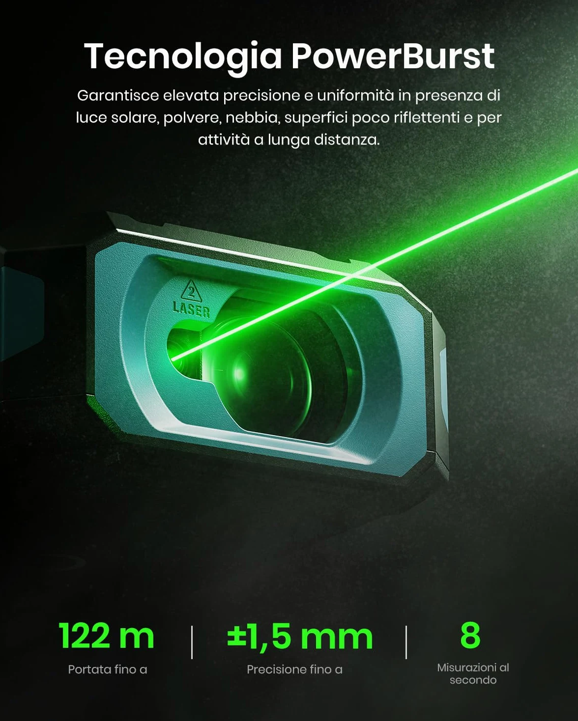 MiLESEEY S50 Metro Laser con Raggio Verde, 120 m Misuratore Laser, P2P Metro Laser Professionale, Allineamento Laser Laterale, Ricaricabile, Display IPS da 6,1 cm, All'Interno All'Esterno
