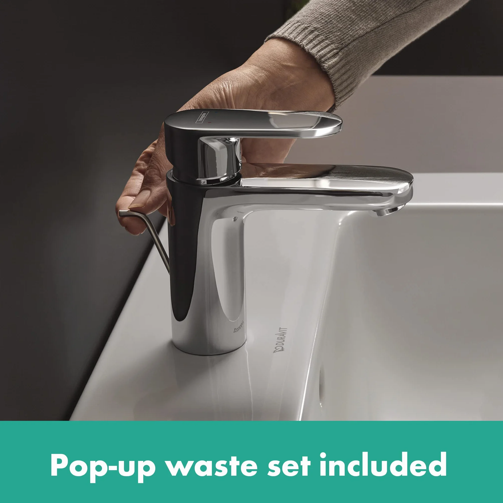hansgrohe Vernis Blend - Rubinetto per lavabo con scarico a tirante, Miscelatore lavabo risparmio idrico (EcoSmart) con altezza bocca 88 mm, cromo, 71551000