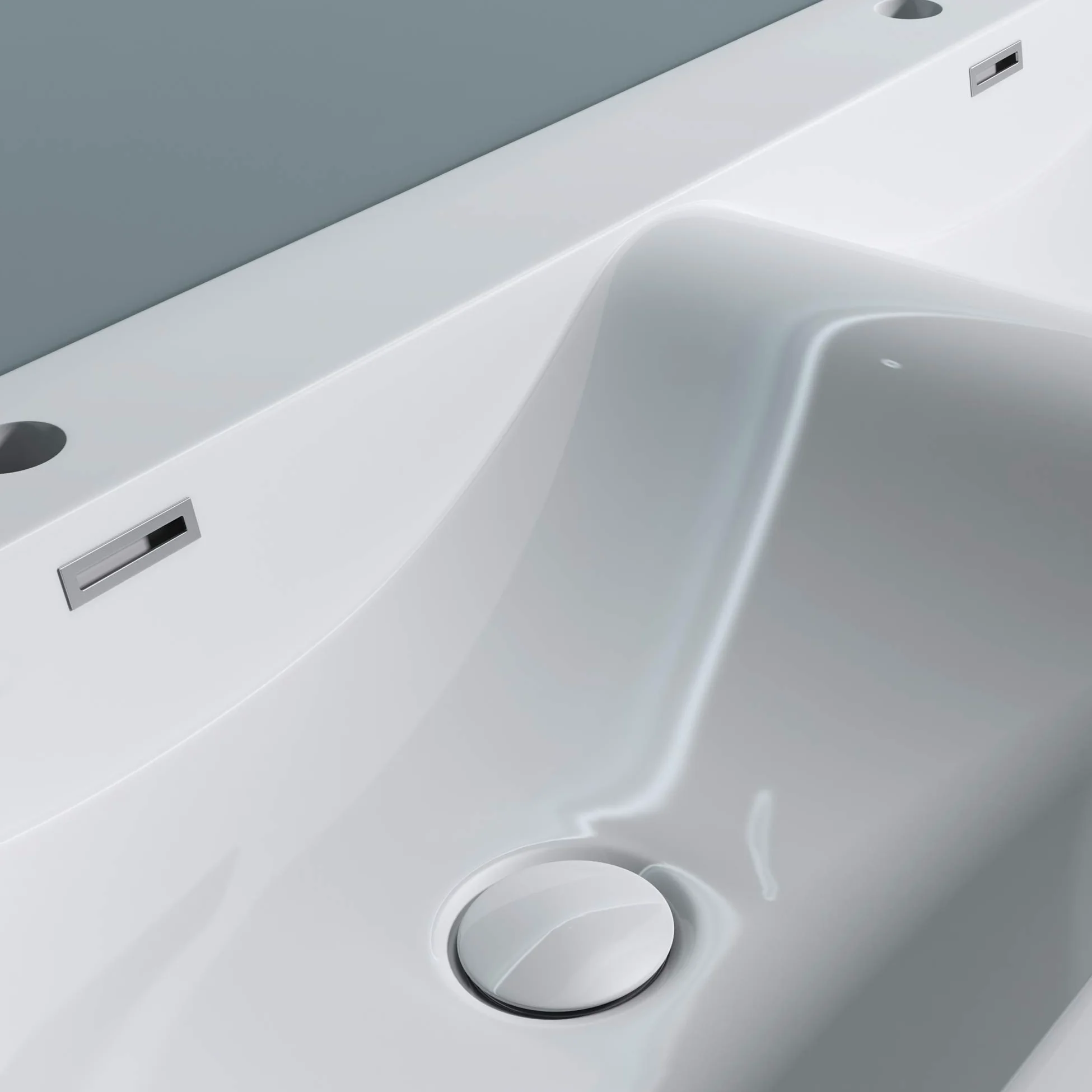 doporro Lavabo da Incasso 120 cm Doppia Vasca in Marmoresina Bianco Lucido, Lavabo Bagno Integrale Soprapiano con 2 Fori Rubinetto e Troppopieno Colossum03