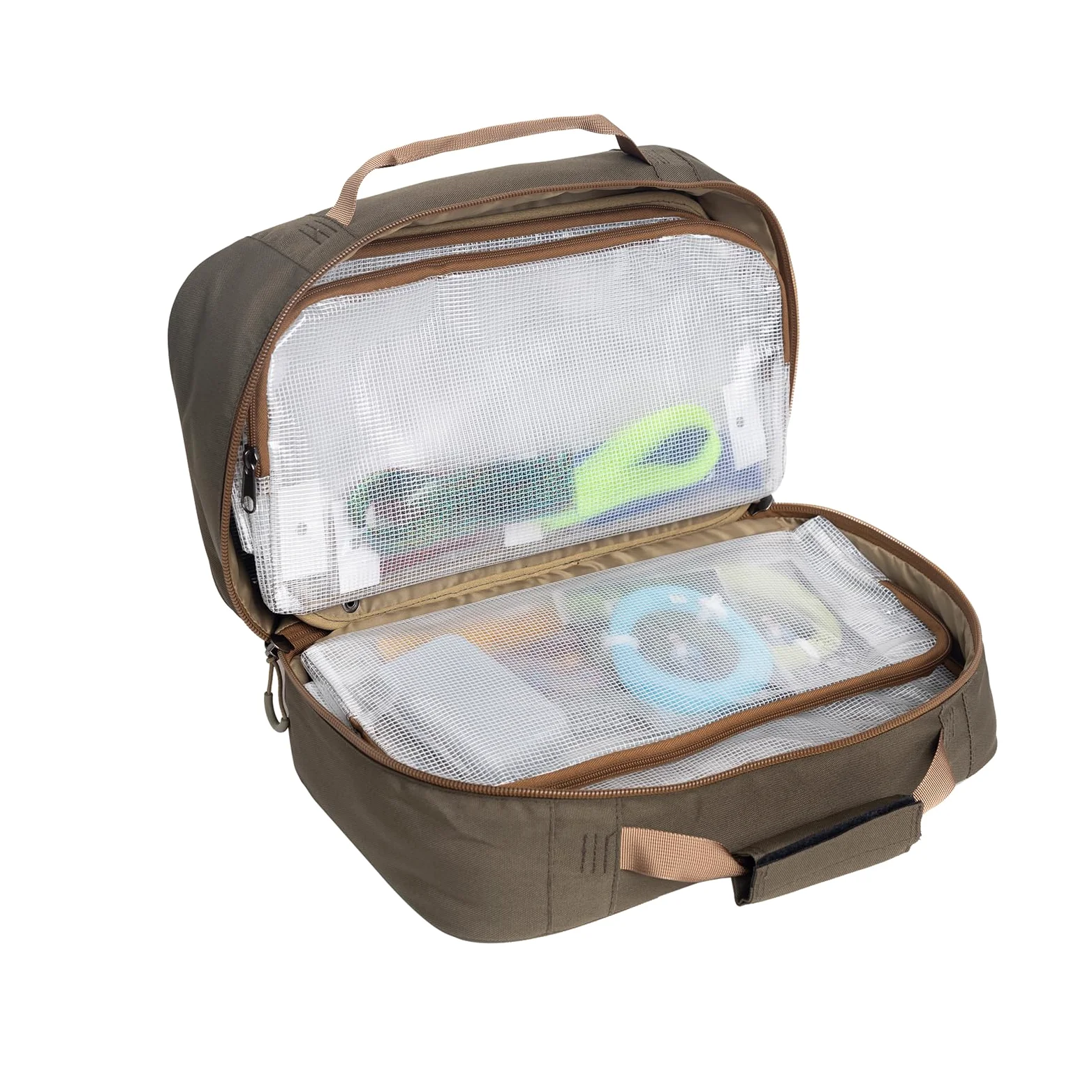 Raprance Custodia professionale da viaggio per la costruzione di mosche, 4 tasche trasparenti e imbottita, per la costruzione di attrezzi, kit di attrezzi, materiali (marrone oliva)