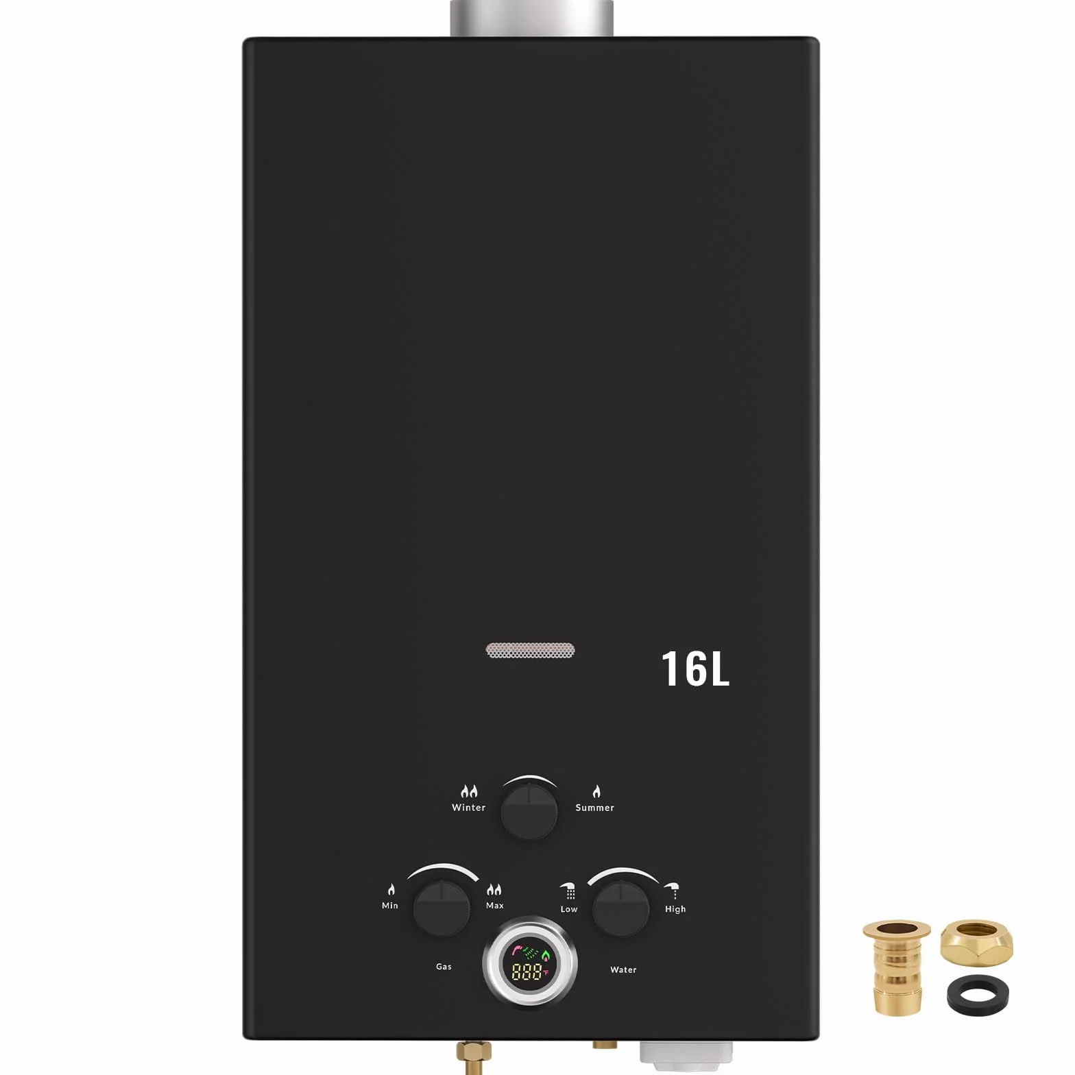 Scaldabagno a Gas 16L, All'aperto Portatile Scaldabagno Istantaneo a Propano con Display Digitale Multi-Protezione, Parete senza Serbatoio Scaldacqua Istantaneo Automatico, classe energetica A+