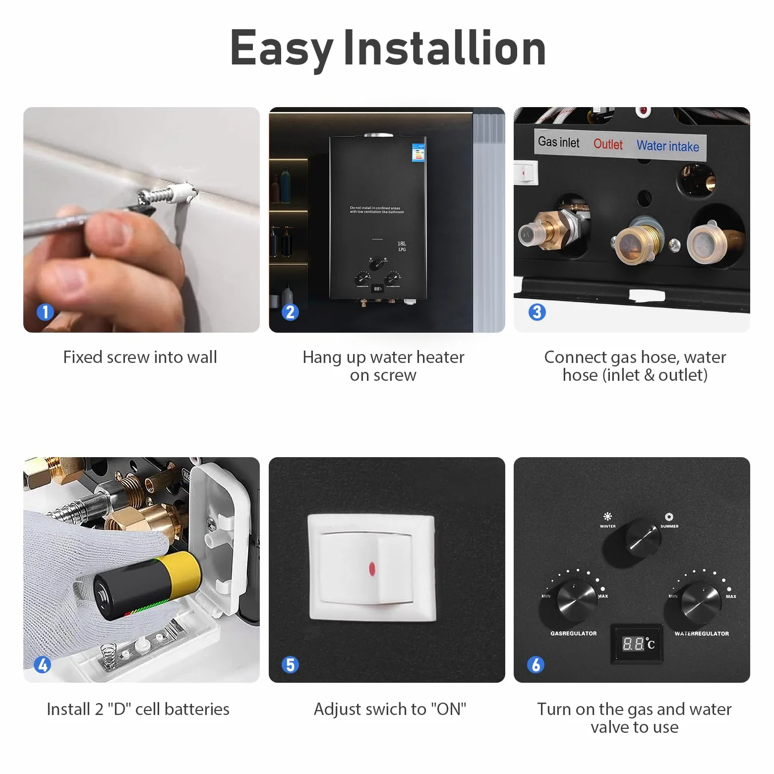 GPL 10L Scaldabagno a Gas Propano, Scaldabagno Istantaneo Senza Serbatoio da 20KW con Kit Doccia, Bruciatore per Caldaia per Campeggio, Camper, Casa (Nero)