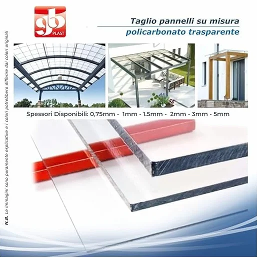 Lastra Pannello Policarbonato UV Compatto - Trasparente - spessore 5 mm - Protetto da Pellicola su 2 lati - Resistente UV - Peso 6kg - GB PLAST (Trasparente, 100 x 100 cm)