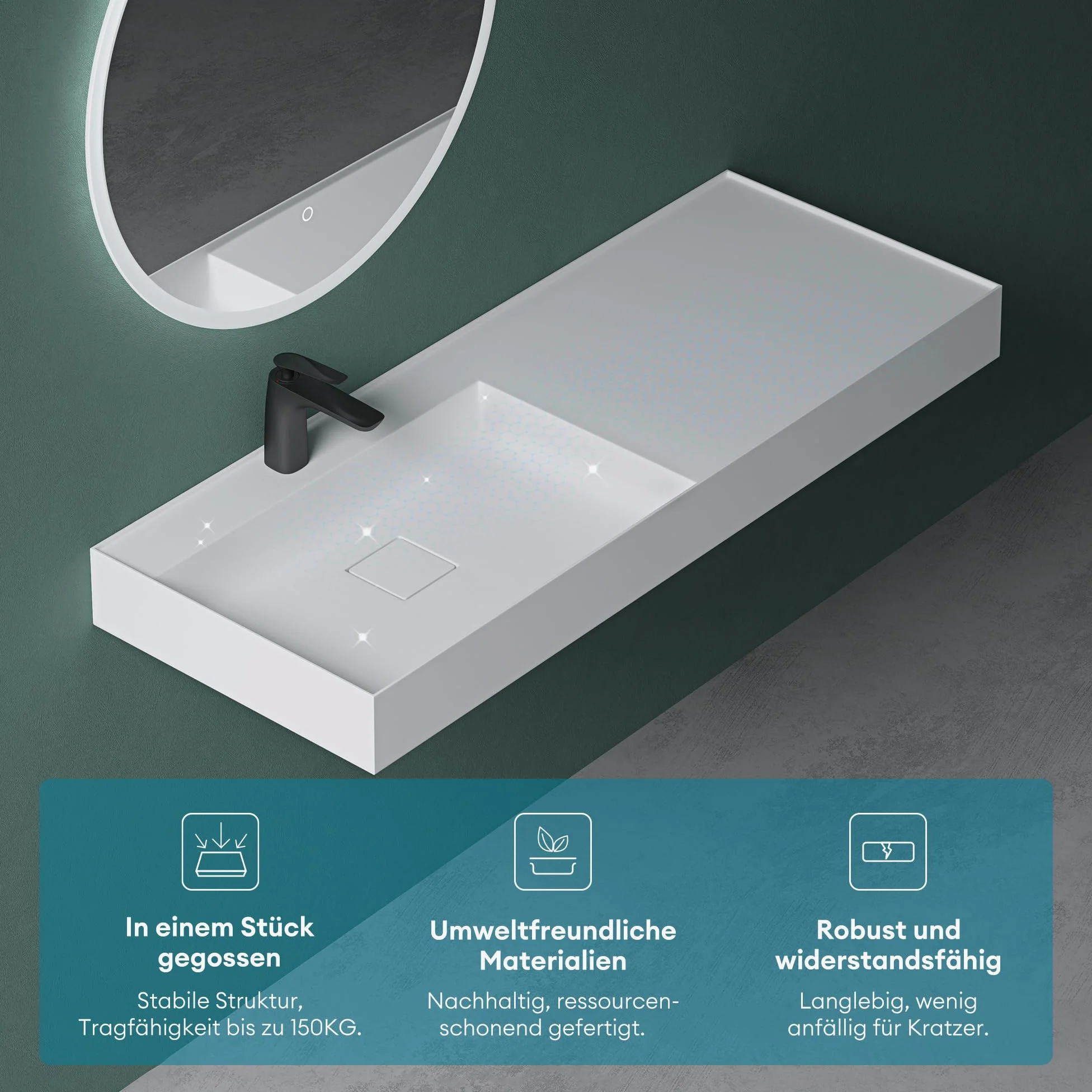 Mai & Mai Lavabo Bagno Sospeso 50×38×12cm Lavandino Bagno Lavabo da Minerale Fuso Colossum630, Bianco Opaco