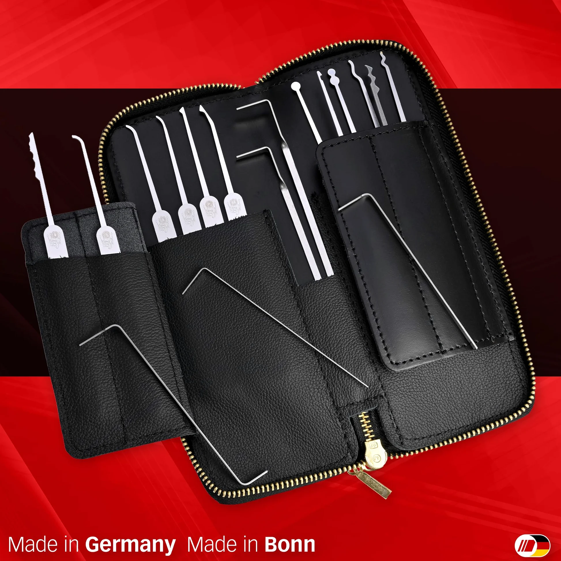MULTIPICK ELITE 17 Lockpicking Set [17 Pezzi, Compresa la Custodia in Pelle] Grimaldelli per Serratura - Kit Grimaldelli - Apri lucchetto - Kit Scassinatore - Grimaldello & Grimaldelli