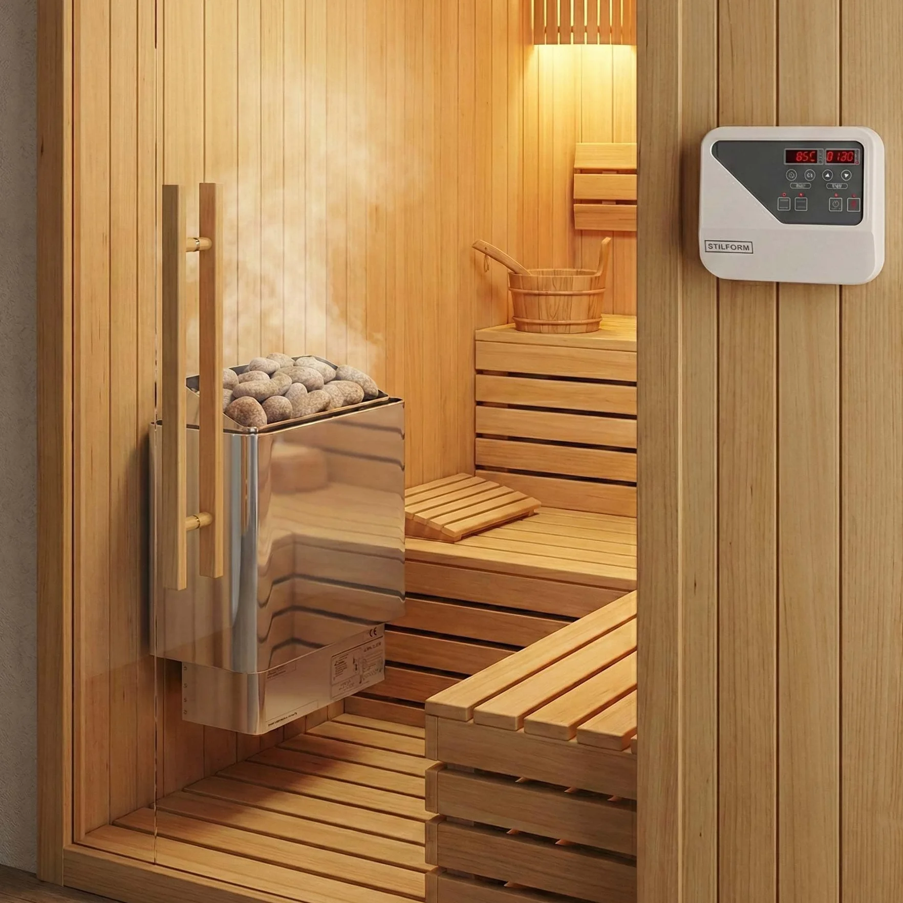 Thermolux Stufa per sauna 4,5 KW con funzionamento touch senza pietre per sauna, riscaldatore elettrico finlandese Gunmetal, riscaldatore elettrico sauna