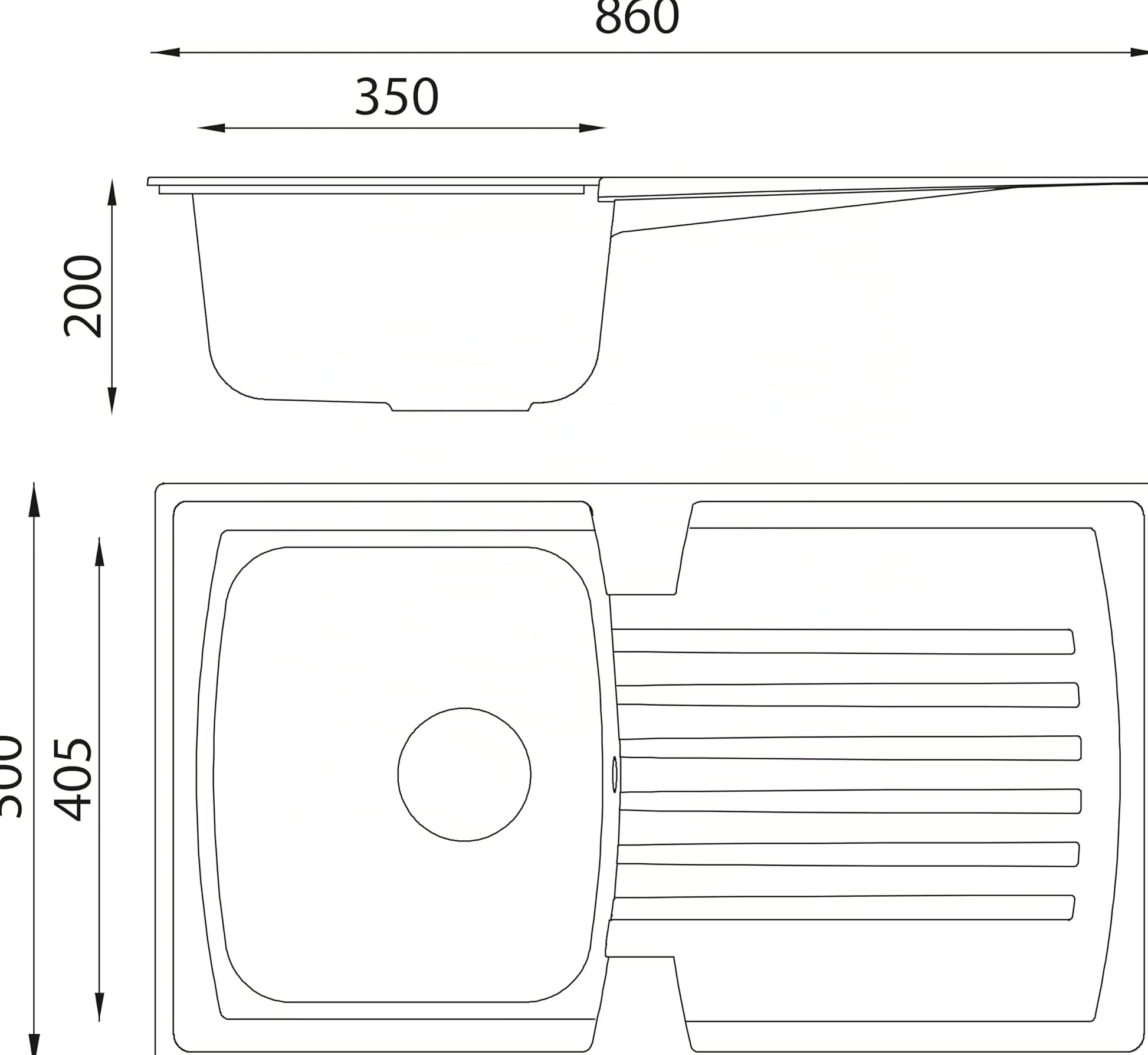 Respekta Lavello da Cucina in Mineralite Color Nero, Lavello da Incasso con 1 vasca, dimensioni 86 x 50 cm, Lavello Adatto per Mobili Sottolavello da 45 cm di Larghezza
