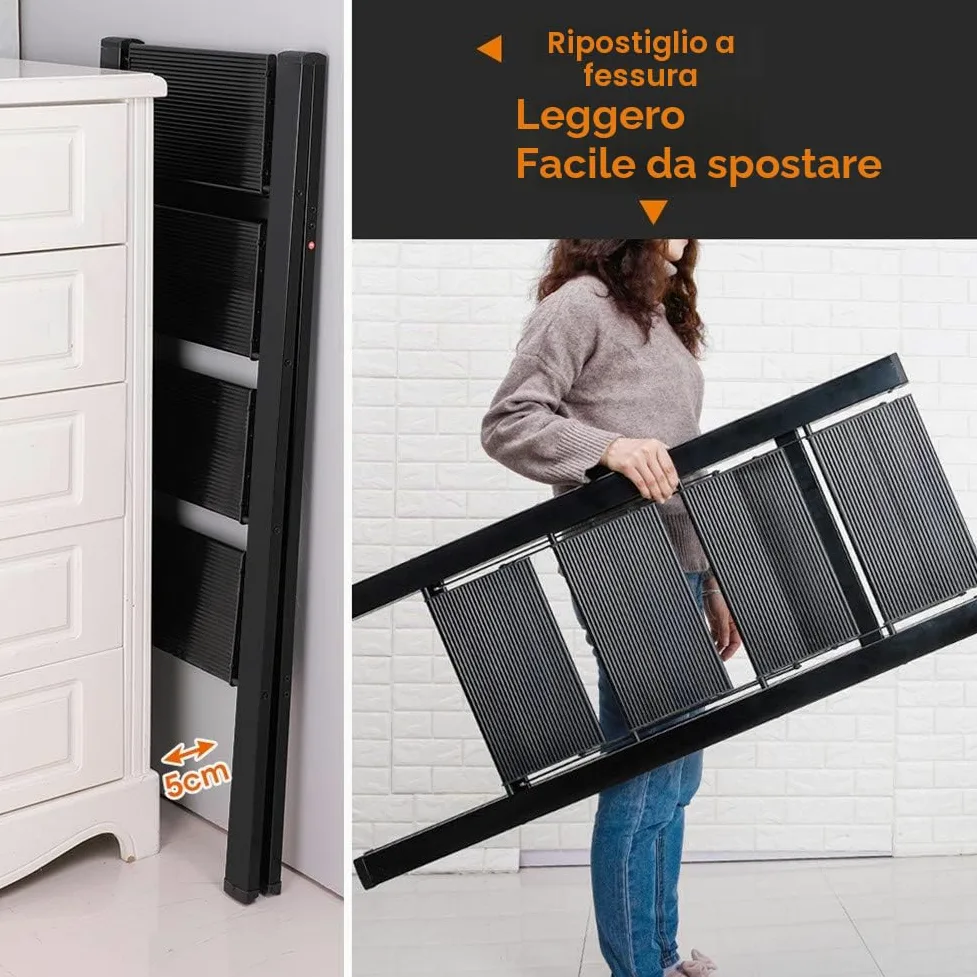 BAOYOUNI Scaletta Pieghevole in Alluminio 4 Gradini Sgabello Leggera Resistente con Pedale Antiscivolo Scala per uso Domestico, Ufficio, Garage, Giardino, Pittura, può Portare Fino a 135 kg, Nero