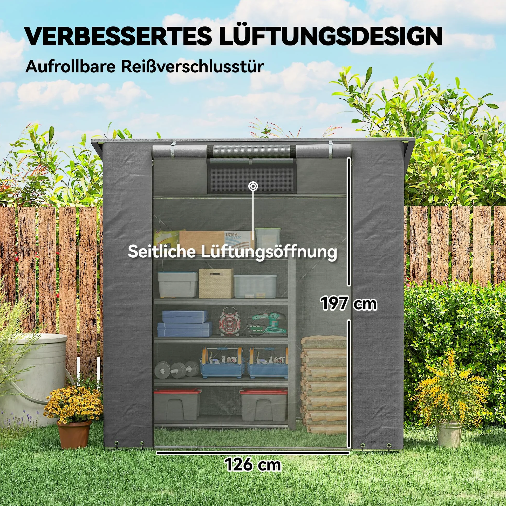 Outsunny Tenda da Garage Impermeabile 1,9x1,2 m con Tetto a Falda Unica, Porta con Cerniera Avvolgibile, Finestra con Telaio Metallico Rinforzato, Resistente ai Raggi UV