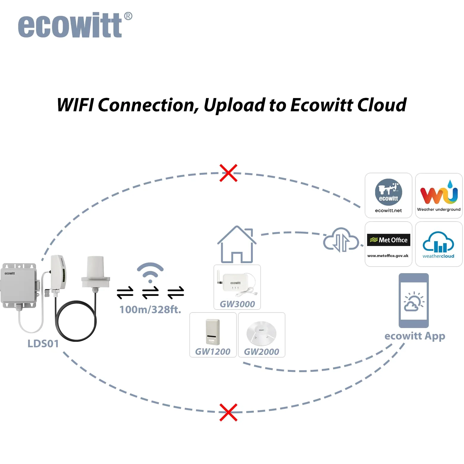 ECOWITT LDS01 Misuratore di distanza laser, dispositivo di misura laser da 4 m con cavo da 1,5 m, strumento di misura laser da esterno per livello dell'acqua/neve/profondità dell'olio con display LCD