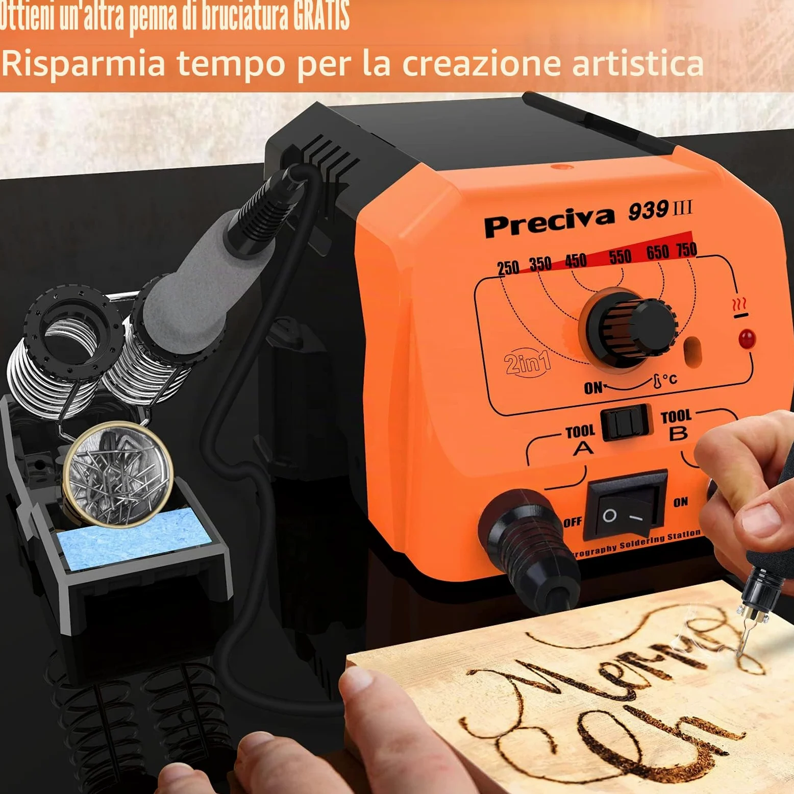 Kit Pirografia Legno,Preciva 40W 250-750℃ pirografo per legno professionale regolabile macchina pirografia Penna con 20pcs filo di saldatura,per legno,pelle e sughero (2)