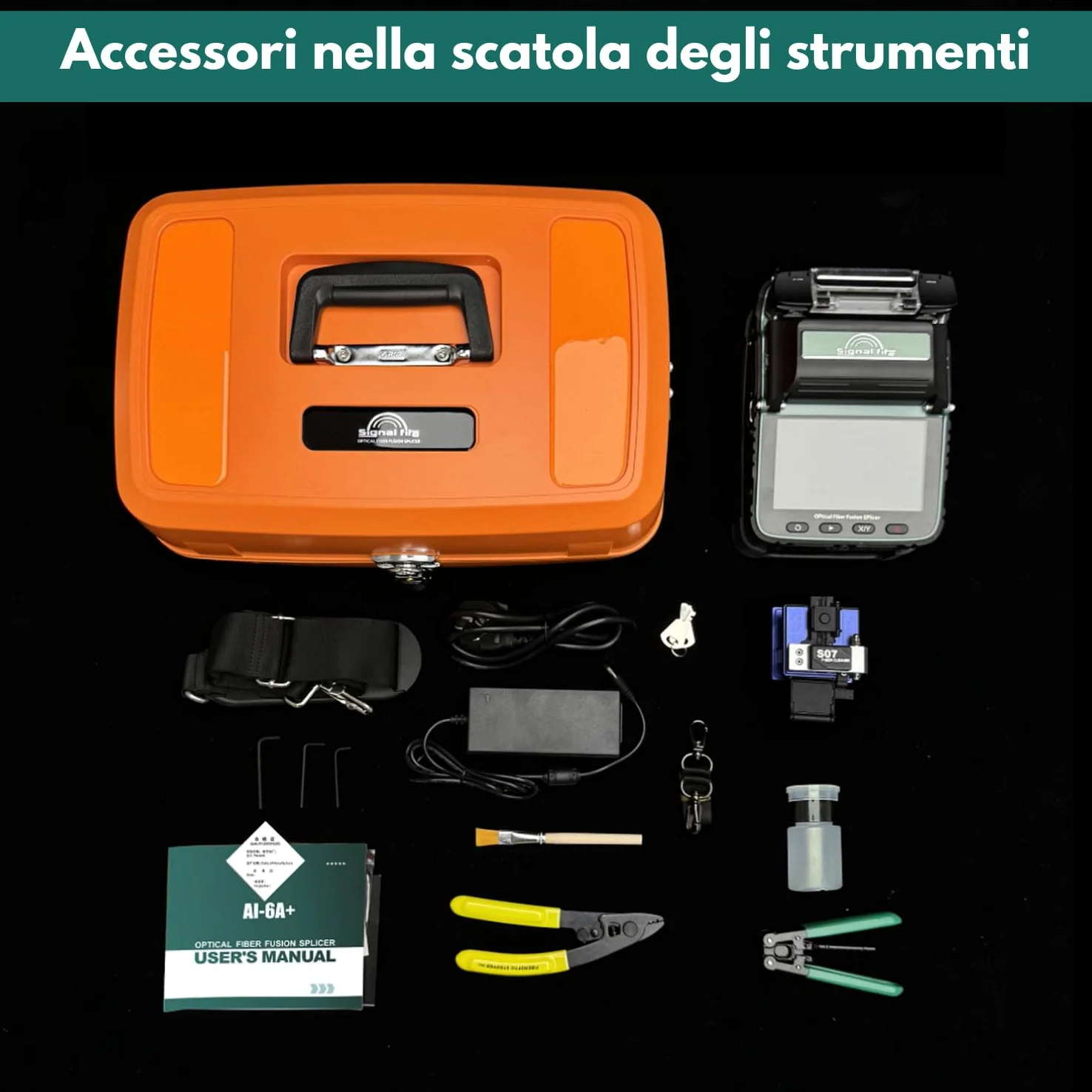 Nuovo Modello AI-6A+ Saldatrice per Fibra Ottica con OPM e VFL Integrati, Kit Giuntatrice Fibra Ottica Automatica a Allineamento del Nucleo con 6 Motori, 8s Fusione 18s Riscaldamento
