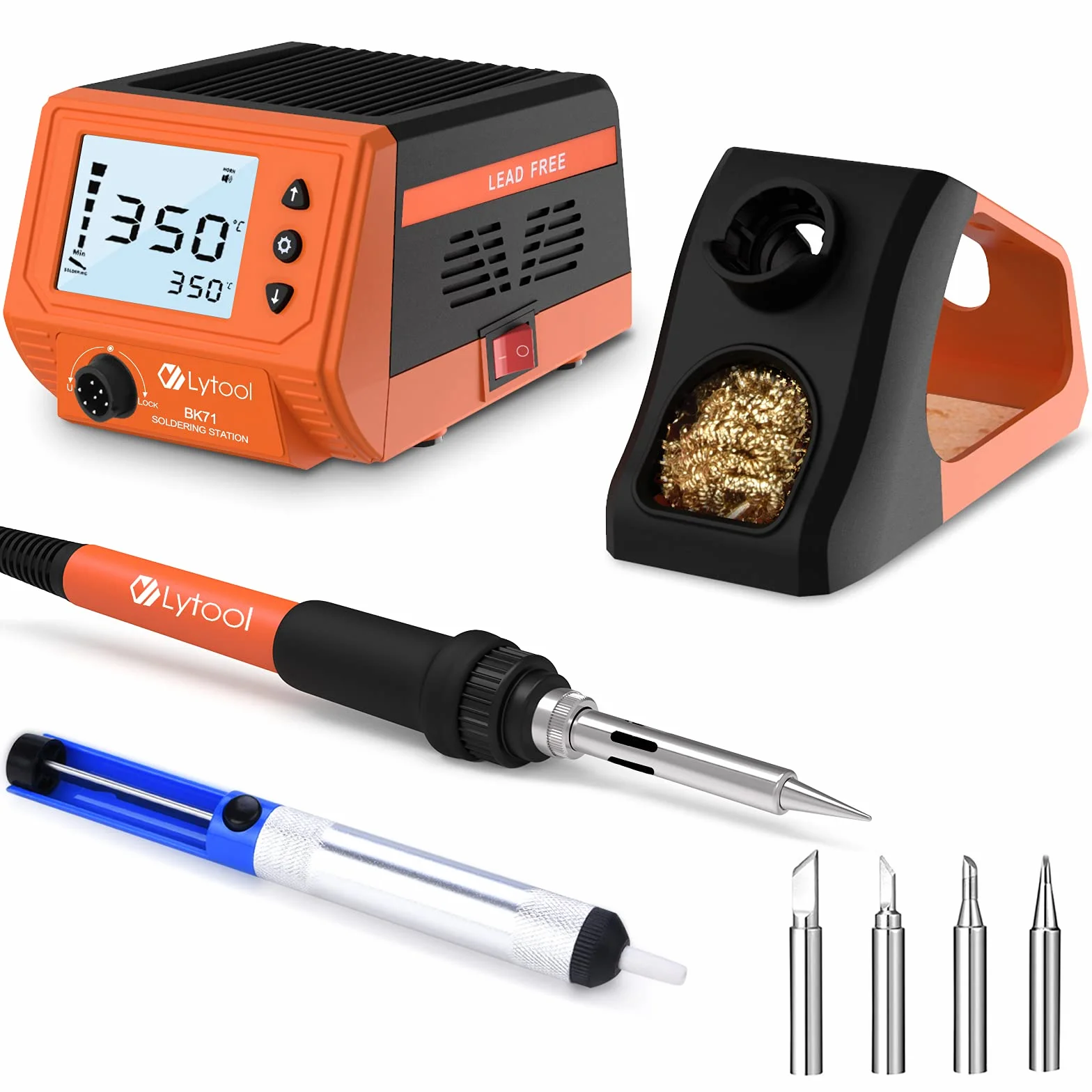 Stazione Saldante,Lytool Stazione Saldante Elettronica 60W,Regolabile Temperatura 180 ° C-480 ° C,Grande LED Schermo,Funzione di Sonno,Kit Stazione di Saldatura Digitale, 5 Punte Sostituibili