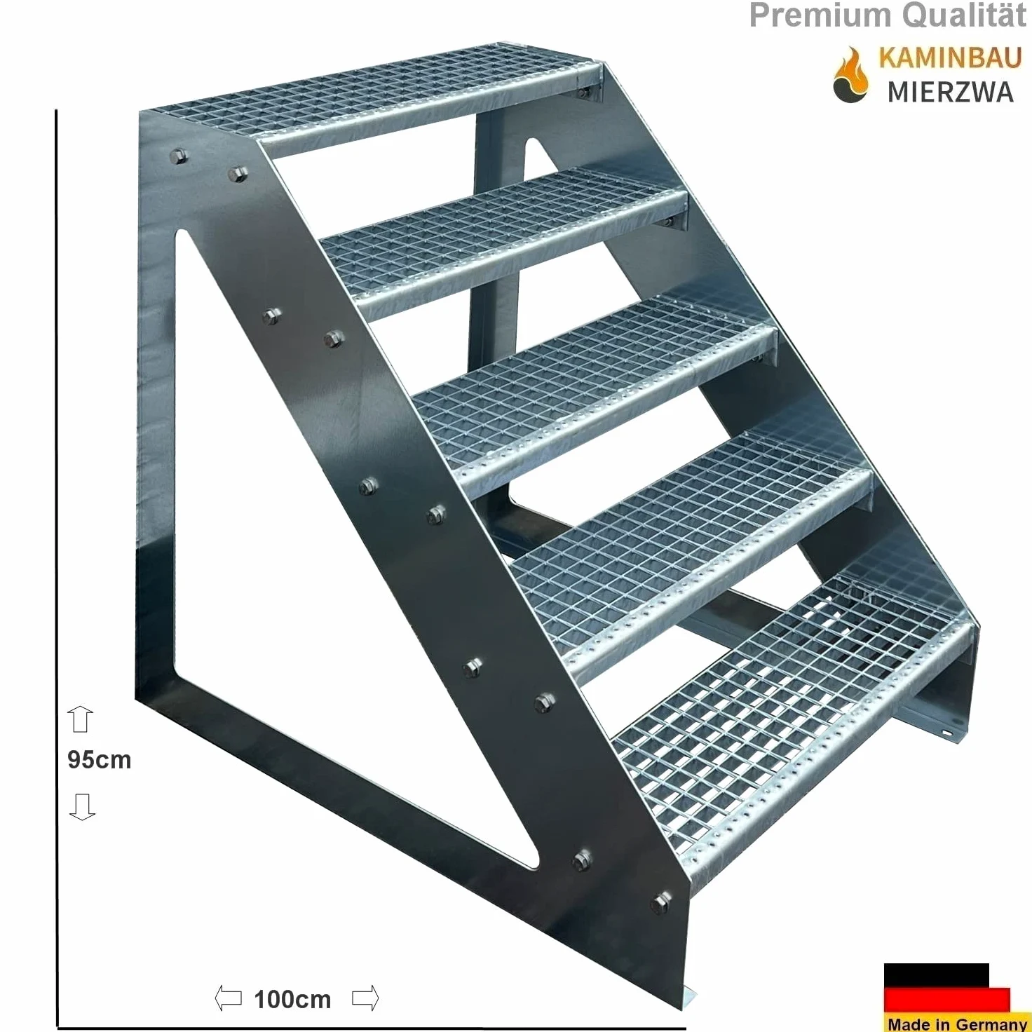 Scale con griglia in acciaio Premium 5 Gradini Scala autoportante Completamente zincata - Dimensioni (L x L x H) 101cm x 80cm x 95cm Resistente alle intemperie e alla corrosione