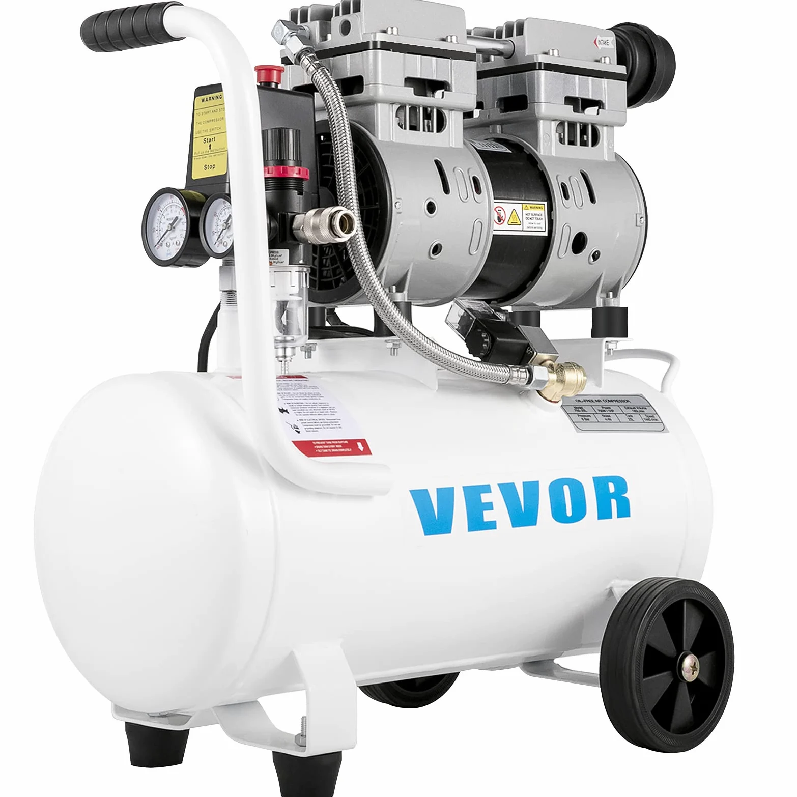 VEVOR Compressore Silenzioso 750W, Oil-free 25 L, Pressione 8 Bar, 220V, Compressore d'Aria Portatile, Rumorosità: 68 dB, per Esigenze di Gonfiaggio