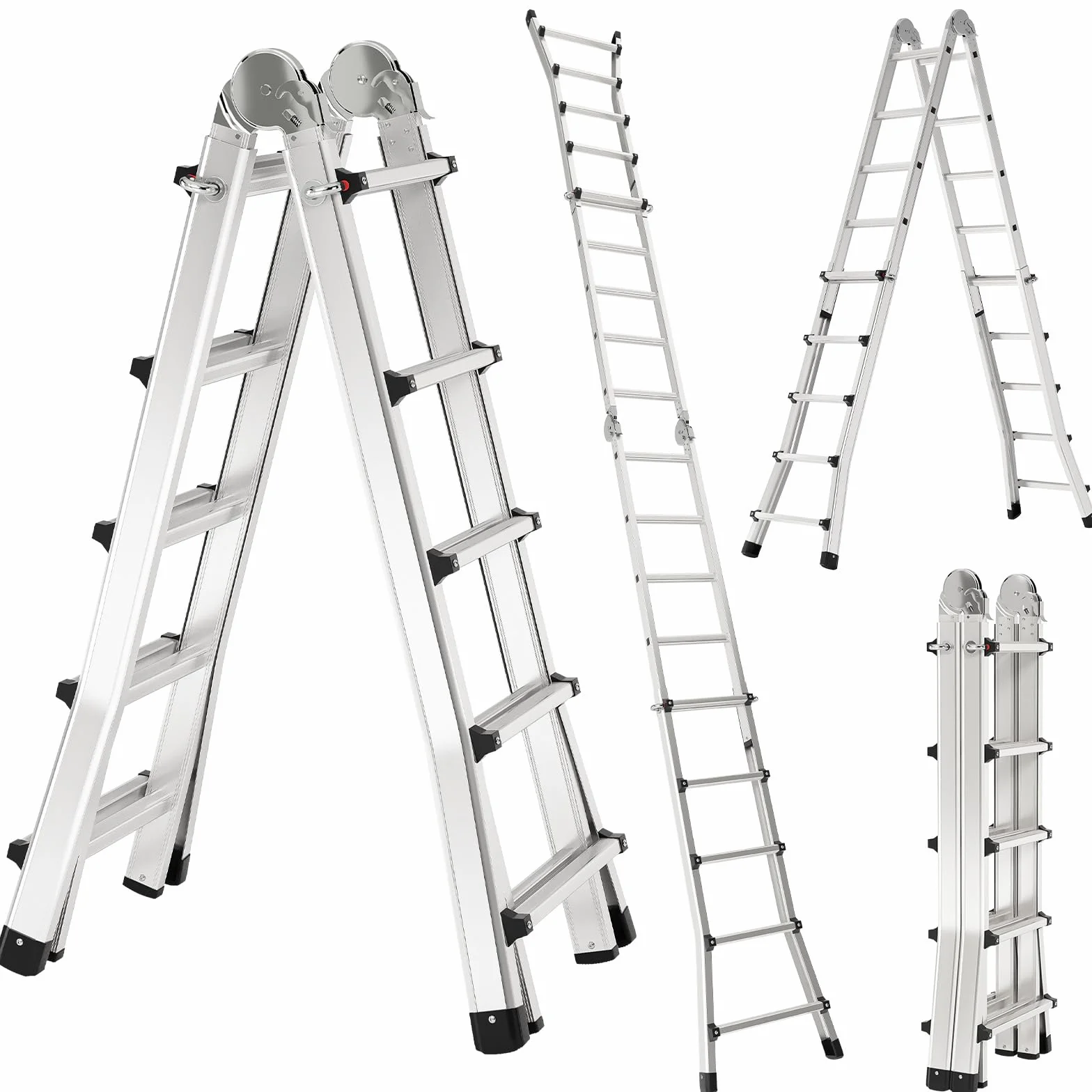 TLGREEN Scala telescopica 4.8M Scala multiuso in alluminio scala allungabile 4x5 pioli 3 in 1 telescopica multifunzione pieghevole cavalletto di prolunga a gradini e bifacciale portata massima 150 kg