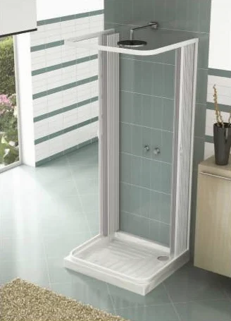 Box Doccia 3 Lati 2 Ante a Soffietto Apertura Centrale In PVC H185x 70x70x70 cm Bianco Caldoni Mars