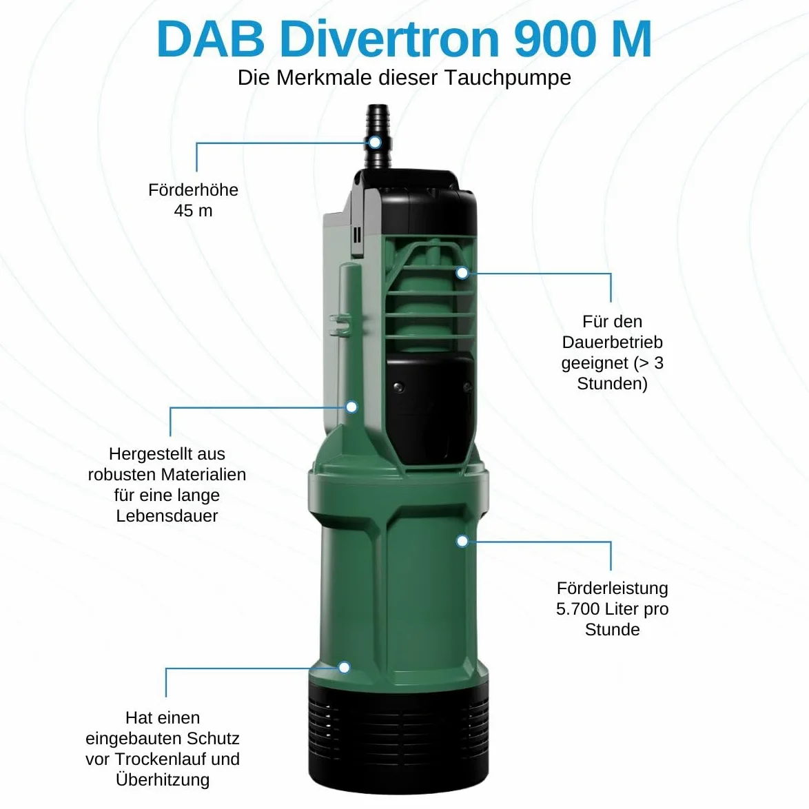 DAB DIVERTRON 900 M HP 0,75 Pompa sommersa multigirante con elettronica integrata per giardinaggio irrigazione uso domestico e residenziale