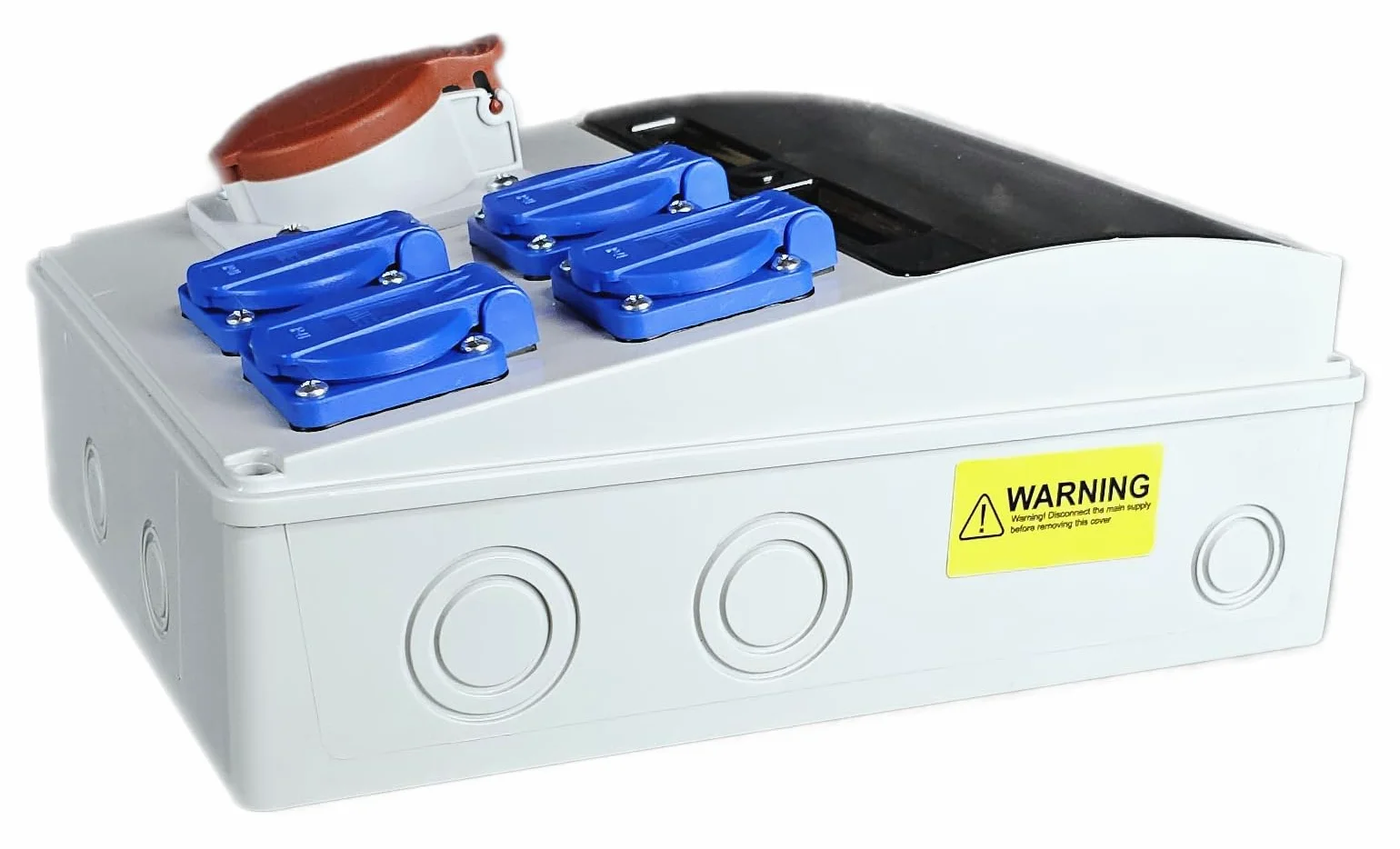 RoadEu- Quadro Elettrico di Distribuzione Industriale, presa CEE 32A con 4 prese Schuko da 230 V. Distributore di presa con interruttore di corrente residuale e interruttore automatico