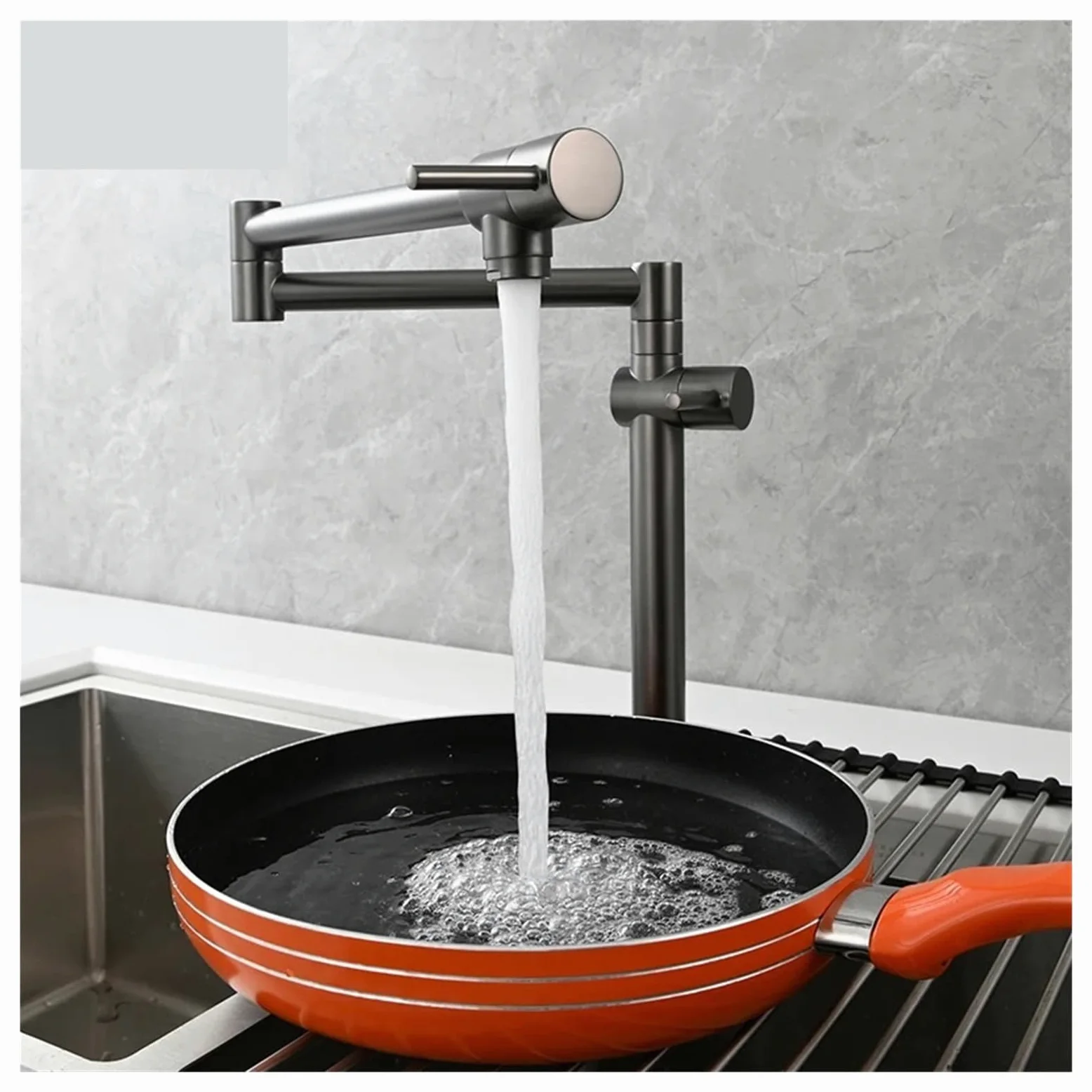 Rubinetto for lavello da cucina a parete, pieghevole ed estensibile, in ottone, con due maniglie, solo for acqua fredda Funzionamento flessibile