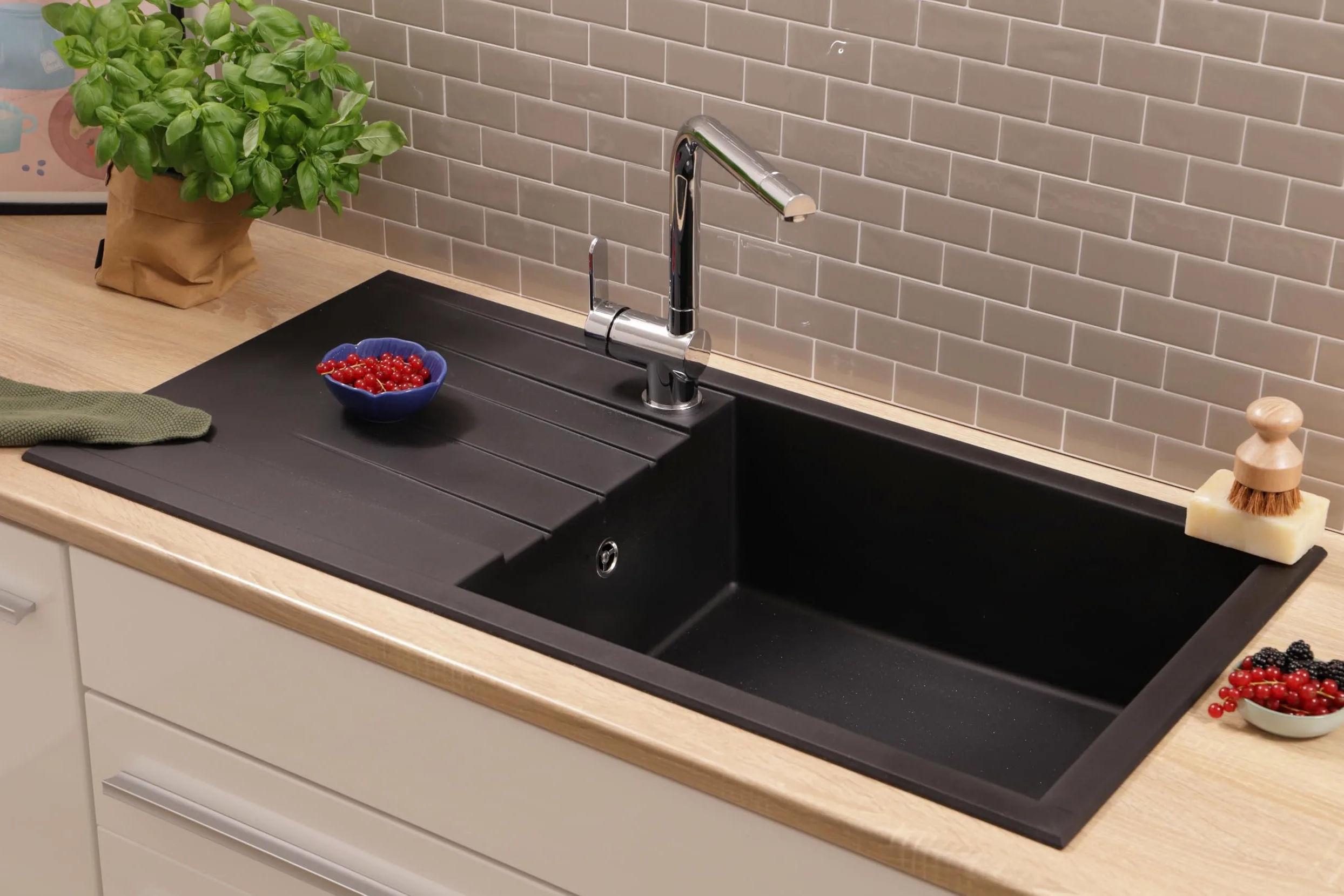 Respekta Houston Lavello in Mineralite nero/Lavello da incasso a 1 vasca da 100 x 50 cm/Lavello adatto a mobili sottolavello a partire da 60 cm di larghezza / HOUSTON100X501BS