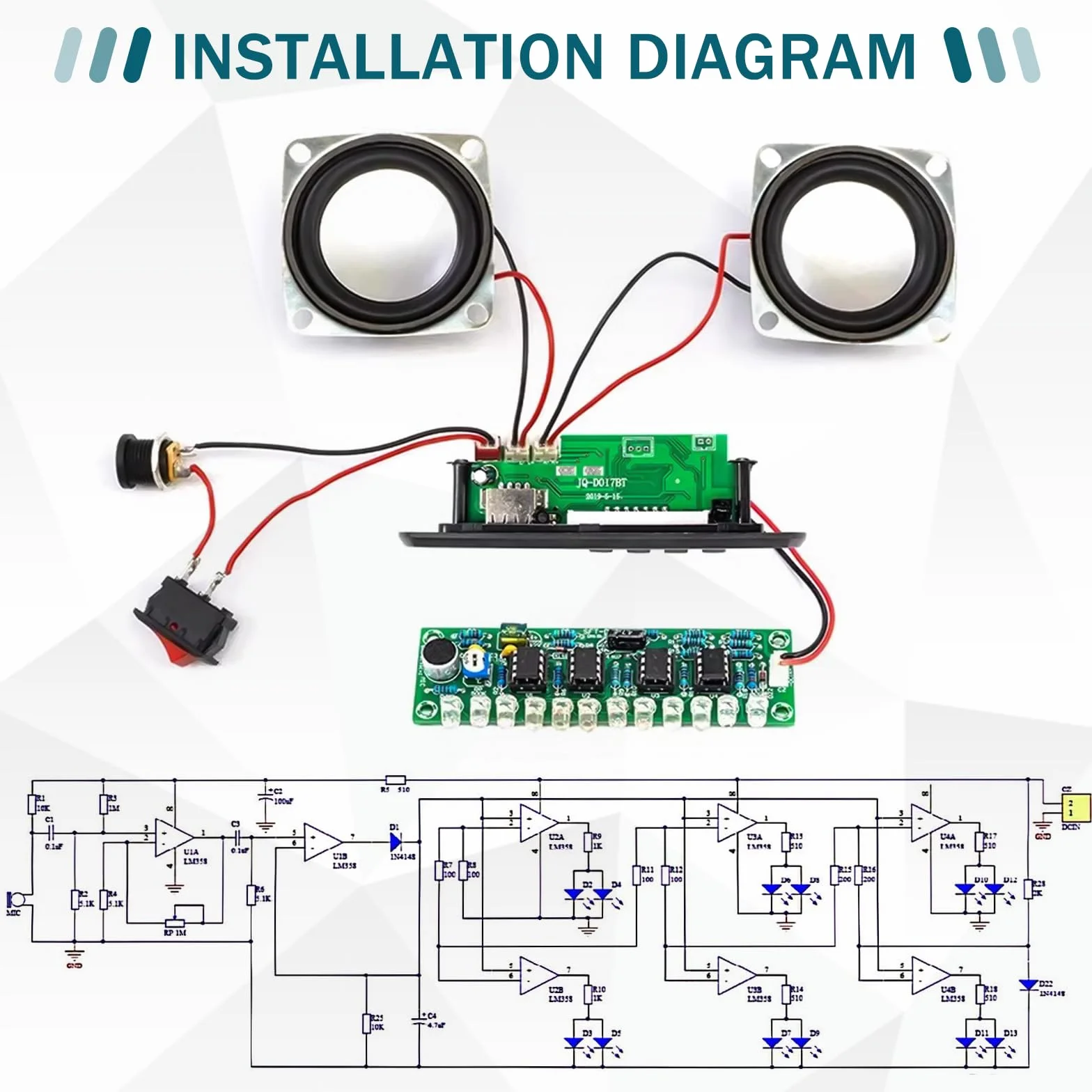 Kit di pratica di saldatura, kit radio FM, kit di altoparlanti Bluetooth fai da te, kit di progetti elettronici per adulti, mini kit amplificatore audio domestico con display digitale (trasparente)