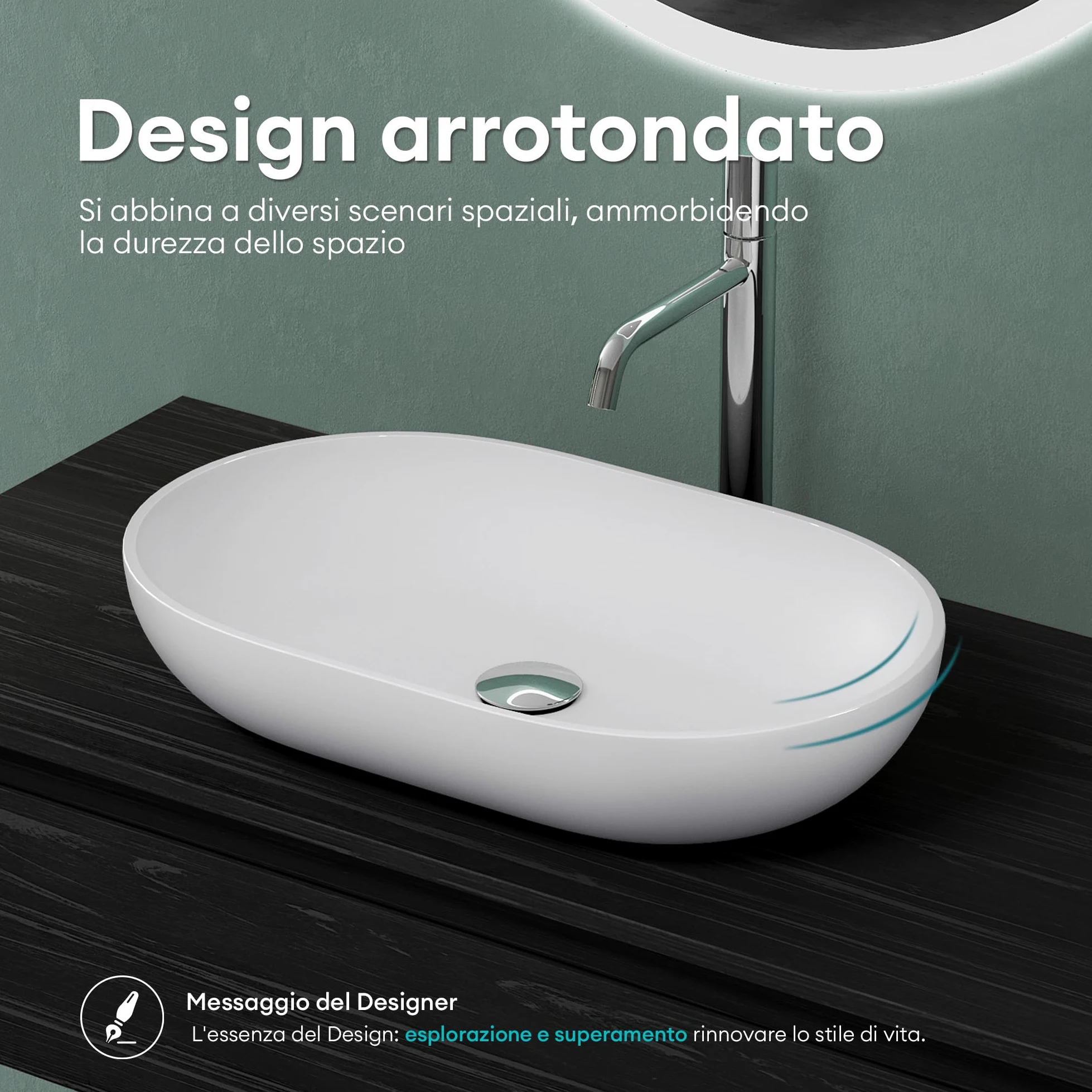 Mai & Mai Lavabo da Appoggio 54x34x10.5cm, Lavandino Bagno da Appoggio Ovale da Marmo Fuso, Biano Opaco, Colossum808