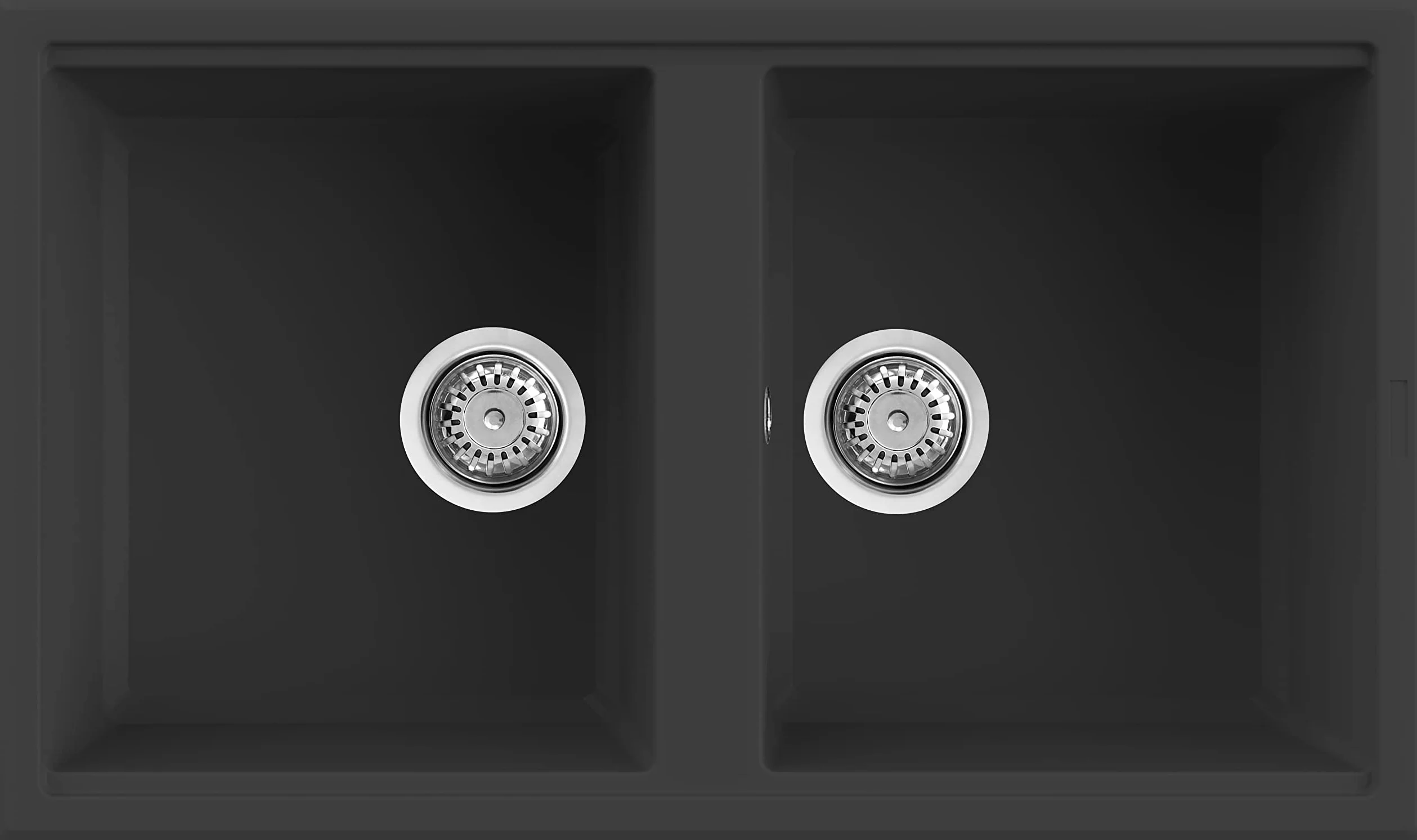 Evhoc Lavello Cucina Sopratop 86x51 cm, 2 Vasche, Lavandino Doppia Vasca in Kuarzite, Piletta Inclusa, Made in Italy, Nero, ADHOC M
