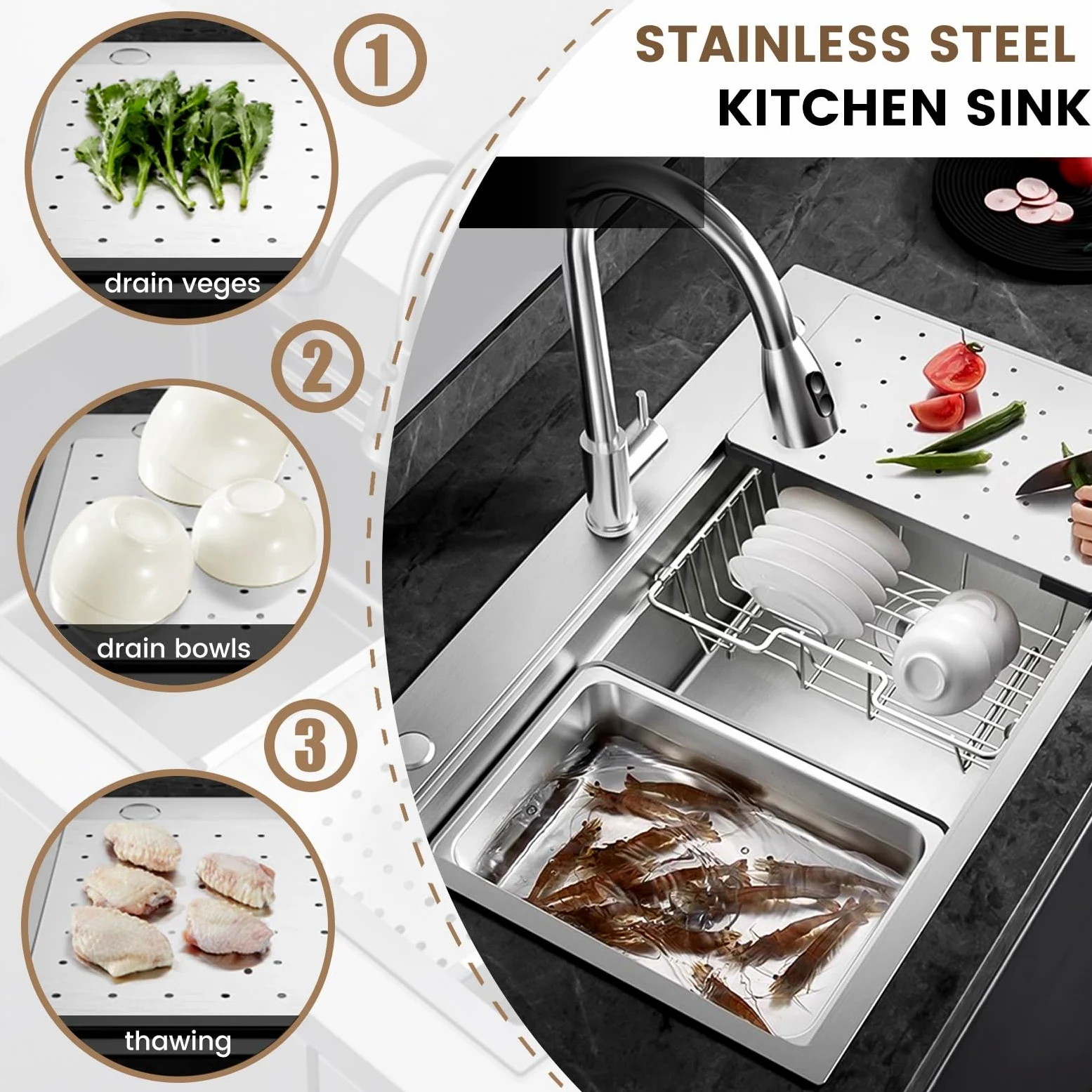80x50cm Lavello Cucina In Acciaio Inox 304, Con Scolapiatti, Scheda Multifunzione, Filtro a Cestello, Sifone e Set Di Drenaggio, Uscita Di Scarico Destra, Da Incasso e Sottotop, 1 Vasca