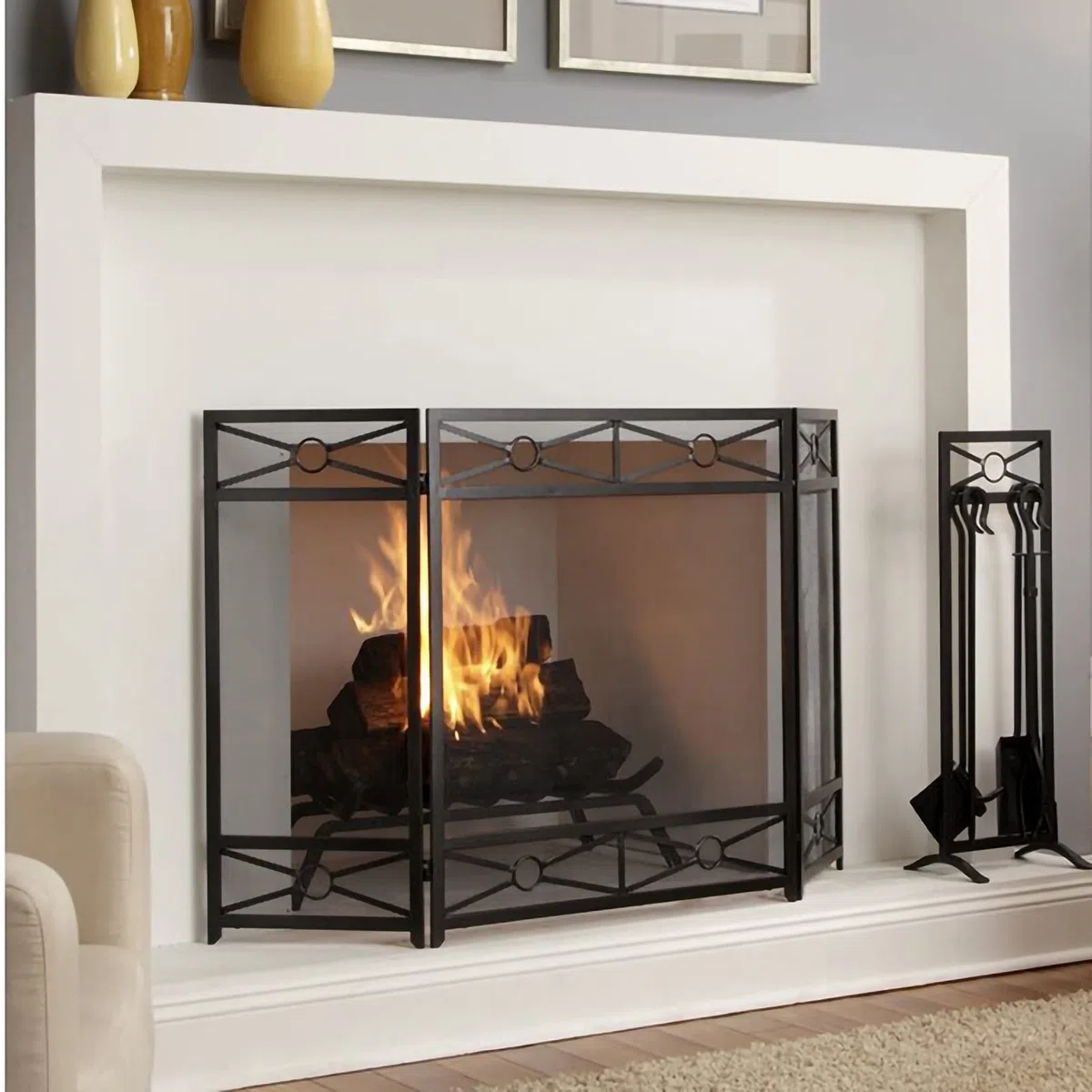 Schermo per Camino Interno Fire Guard a 3 Pannelli in Ferro battuto, Grande Schermo, Copertura in Rete Metallica Decorativa per Esterni, Recinzione Solida per Camino, per Bambini o Animali Domestici,