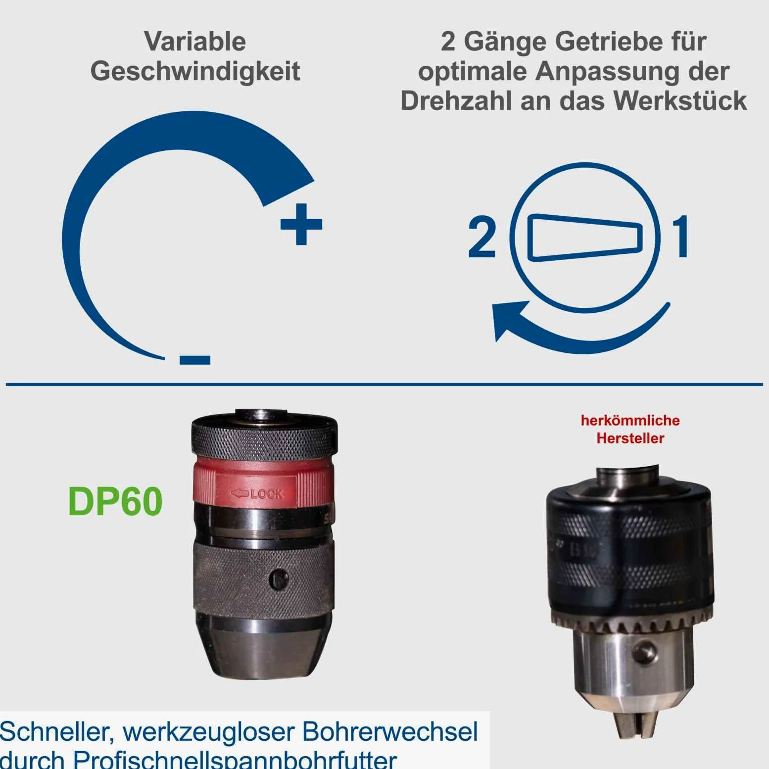 Scheppach - Trapano da banco DP60, schermo digitale, luce LED e laser, mandrino 1,5-13 mm, 710 W, trapano a 2 velocità con velocità variabile: 170-880/490-2600 minuti -1