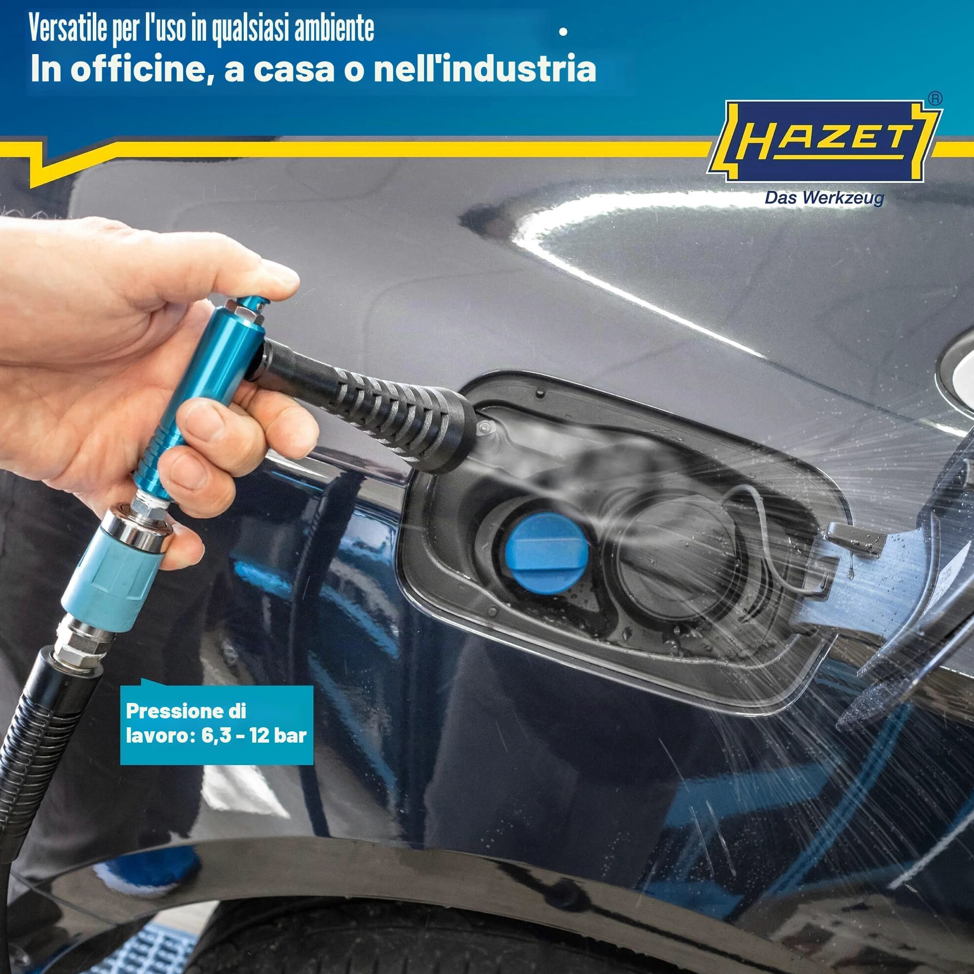 HAZET turbo air gun 9040T-1, ugello a turbina che genera un potente impulso daria, pressione di esercizio di 6 bar con impugnatura ergonomica, per la rimozione rapida di trucioli