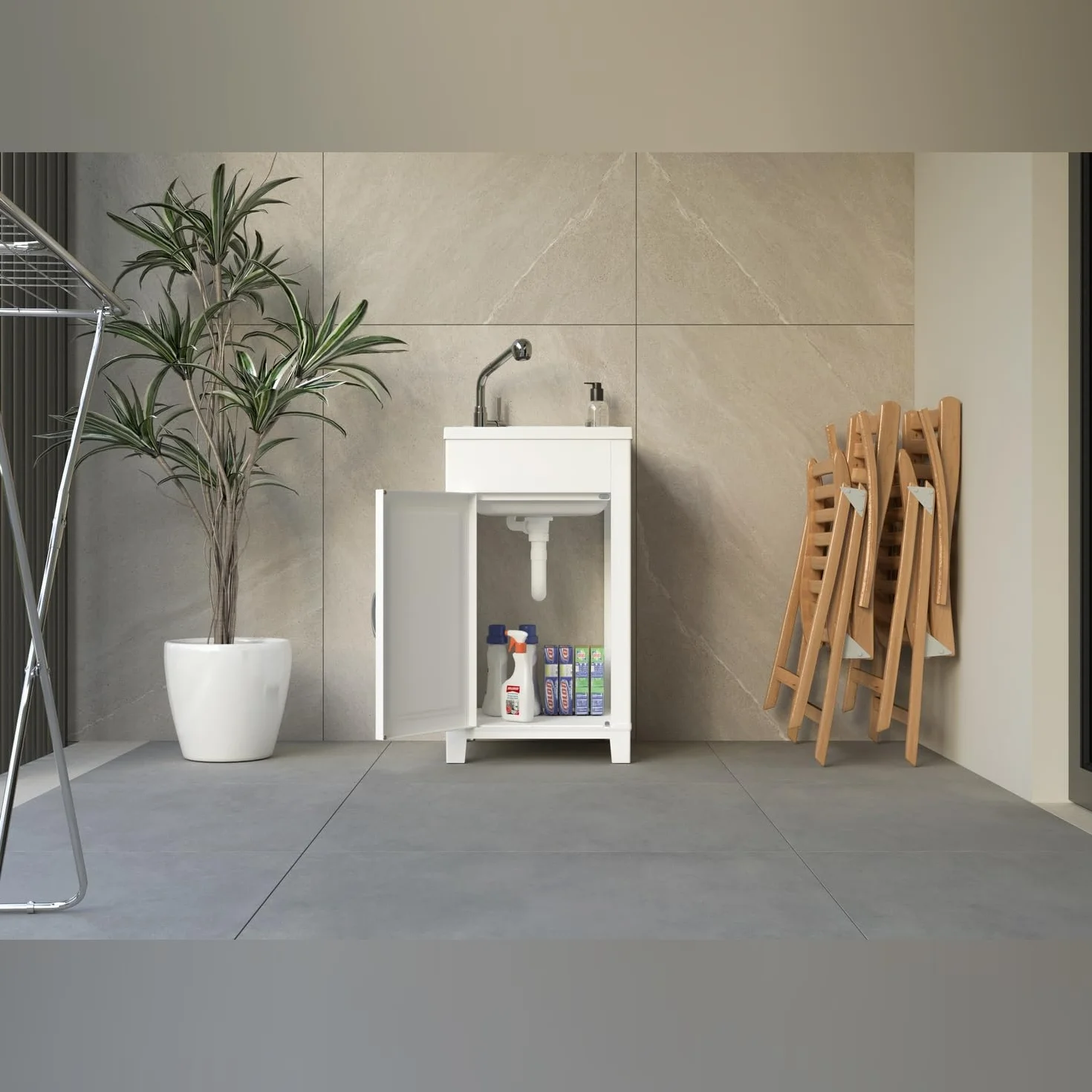 Mobile CM.45X50 Kit Lavatoio In Resina E Pvc, Bianco