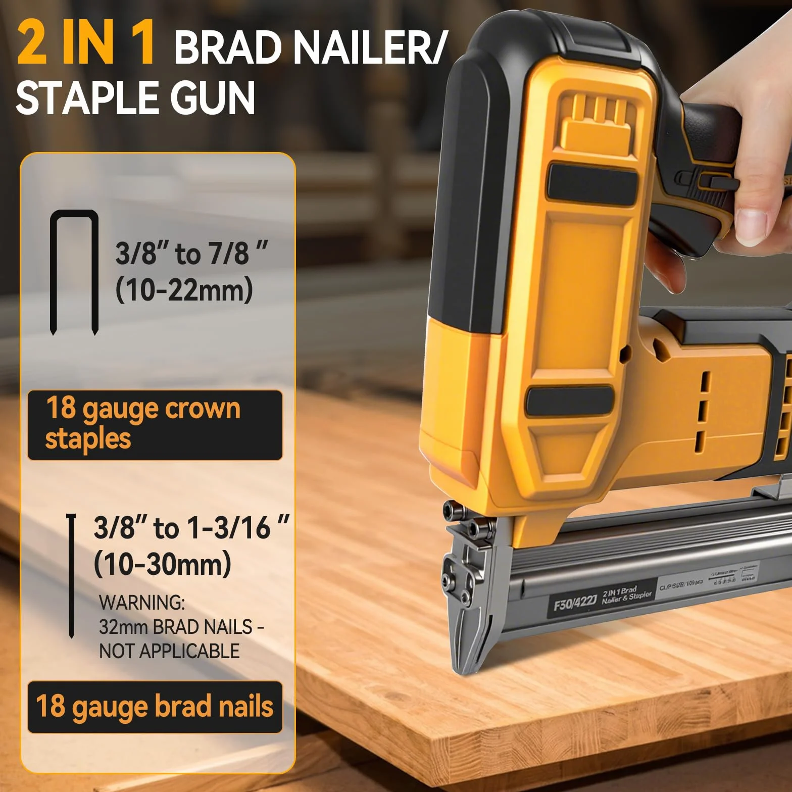 Cappotto senza fili 18GA compatibile con batteria Dewalt 20V MAX, chiodatrice a corona stretta senza spazzole con 1000 chiodi e 1000 graffette per fai-da-te e lavorazione del legno