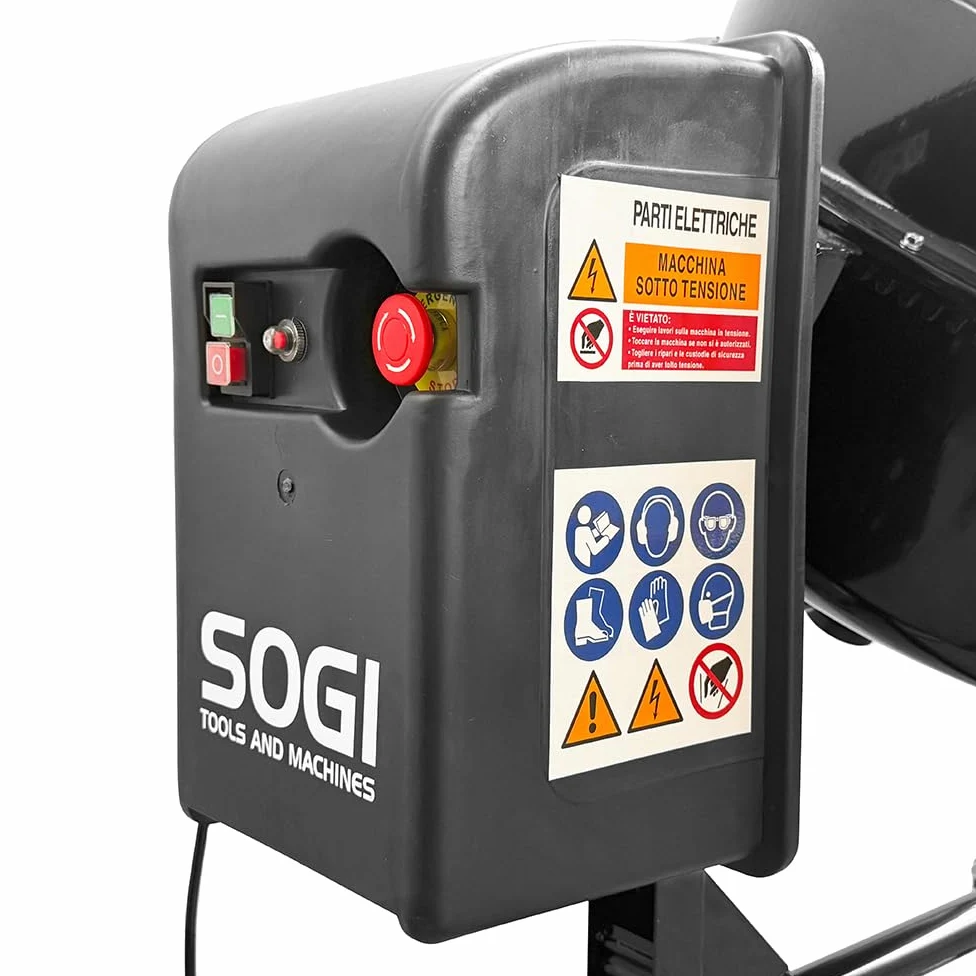 SOGI Betoniera elettrica a bicchiere BEM-200 - capacità 200 L - motore 900 W - per calcestruzzo, malta e intonaco - nera