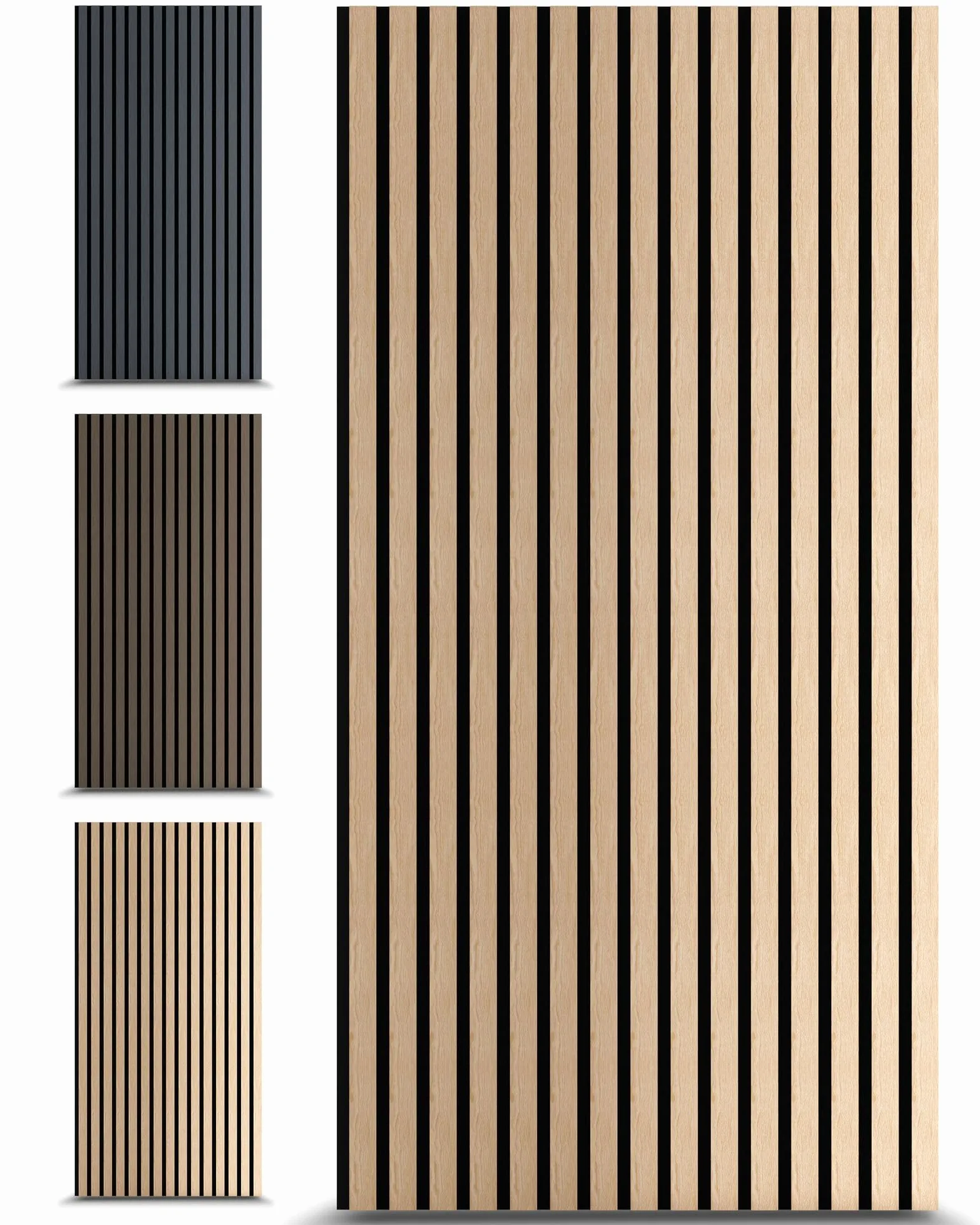 4 pannelli acustici in legno 120x60 cm con lamelle rovere chiaro – pannelli da parete per ridurre il riverbero in casa e in ufficio – rivestimento parete 3D interno