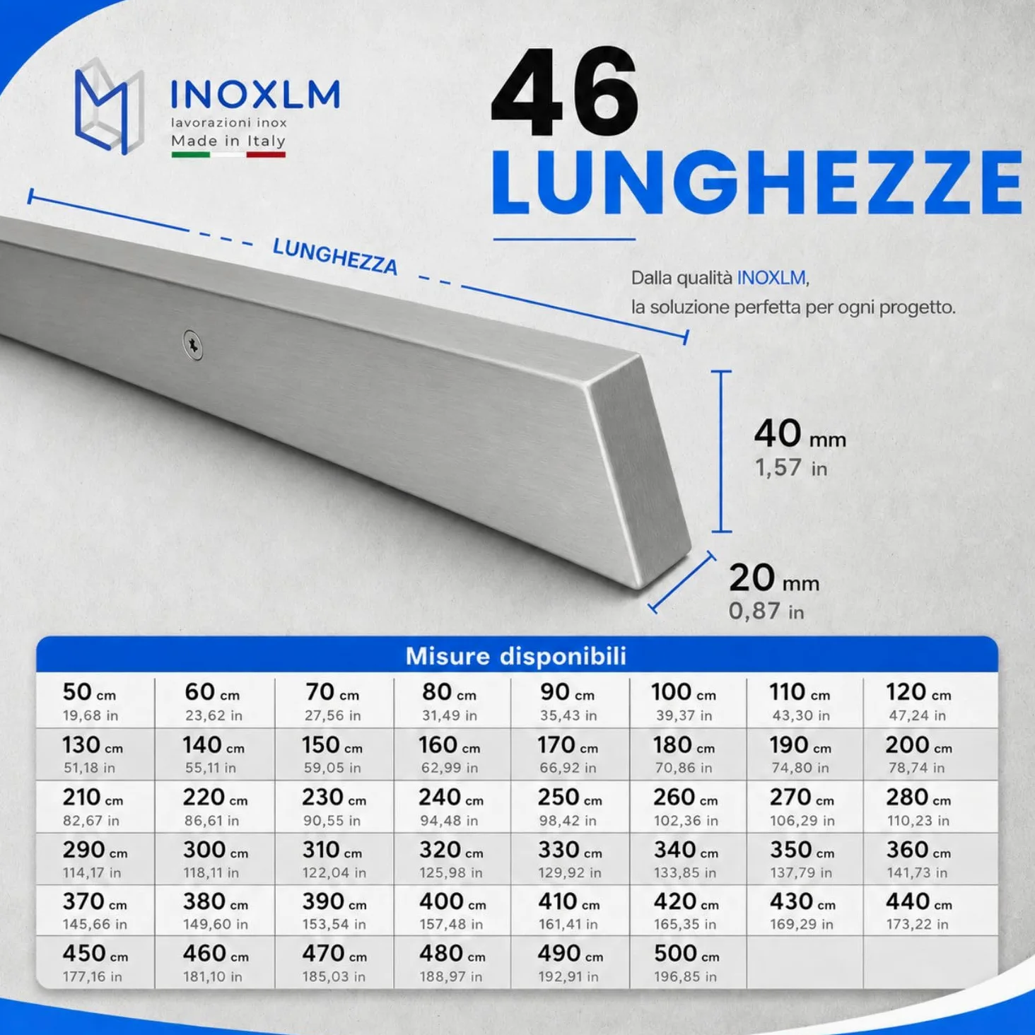 INOXLM Corrimano Rettangolare 40x20 mm in Acciaio Inox AISI 304 Con Finitura Satinata | Made in Italy | Fai Da Te | Ideale per Uso Interno ed Esterno (2200 mm)