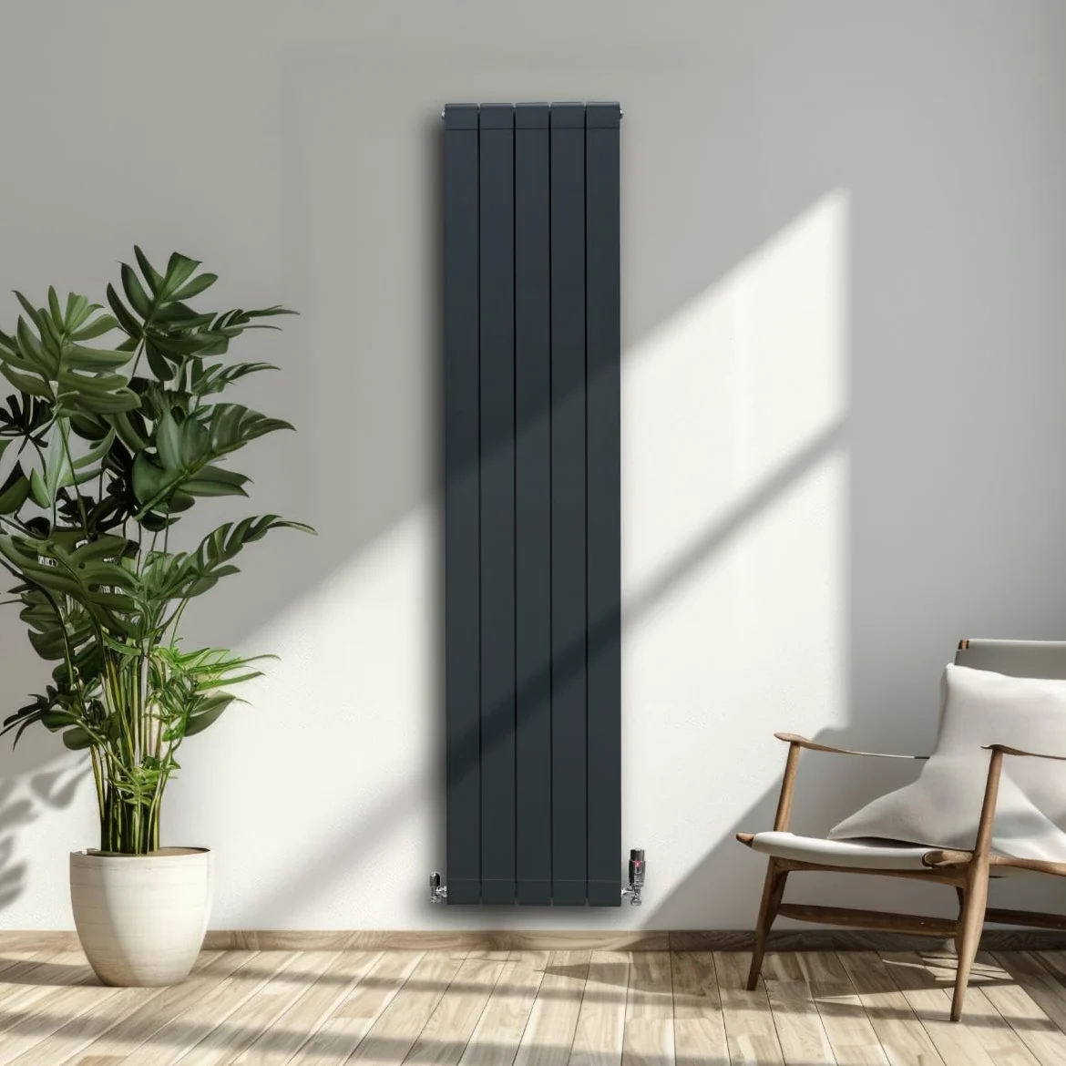 Radiatore di Design in Alluminio 1800mm x 395mm Verticale Doppio Pannello Piatto A Colonna Termosifone Moderno Leggero Grigio Antracite Spazzola Kit di Fissaggio Staffe Inclusi