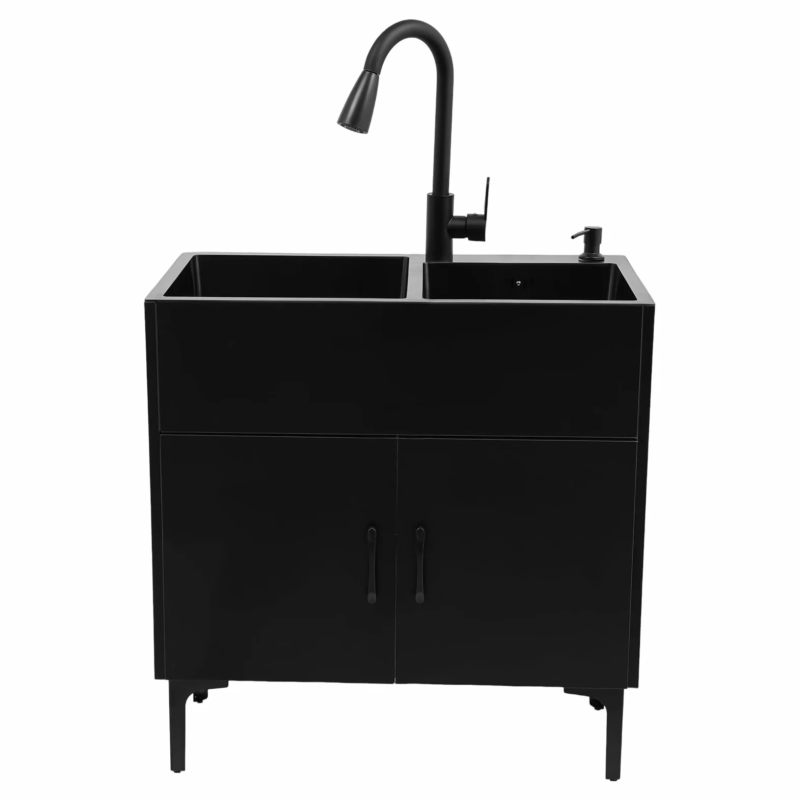 Lavello da cucina indipendente, in acciaio inox con base e rubinetto estraibile, set di lavandini mobili doppio per ristorante, cucina domestica