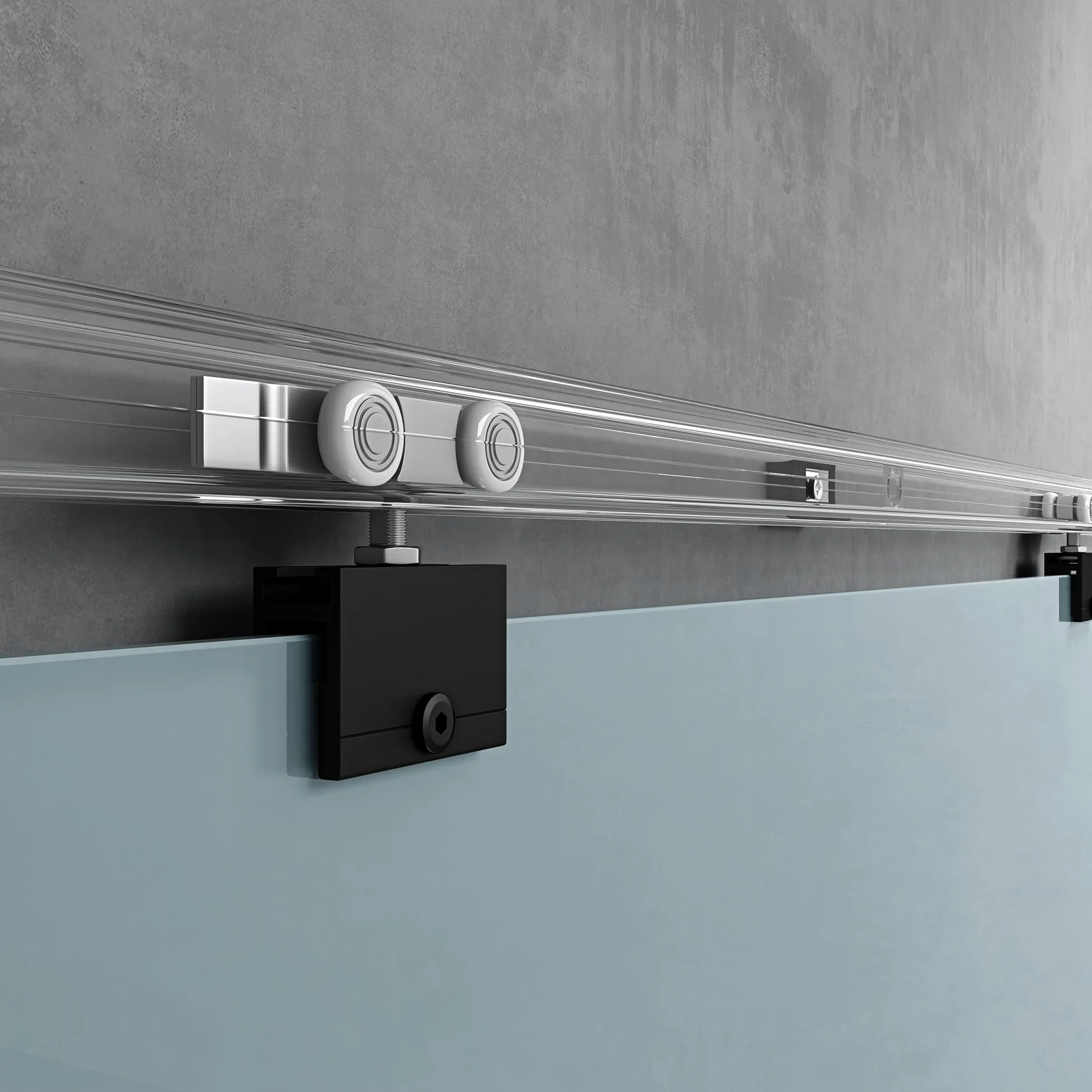Mai & Mai Porta Scorrevole in Vetro 102.5x215cm, Porta Scorrevole in Vetro Satinato 8mm in 5 Strisce con Binario e Maniglia Rotonda per Bagno Cucina Studio Ufficio, Nero, Amalfi-plus 11H