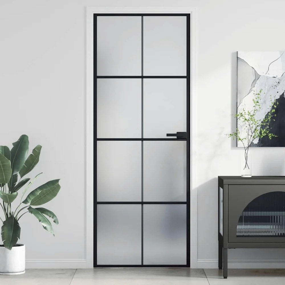vidaXL Porta Interni Sottile Nera 76x201,5cm Vetro Temperato Alluminio