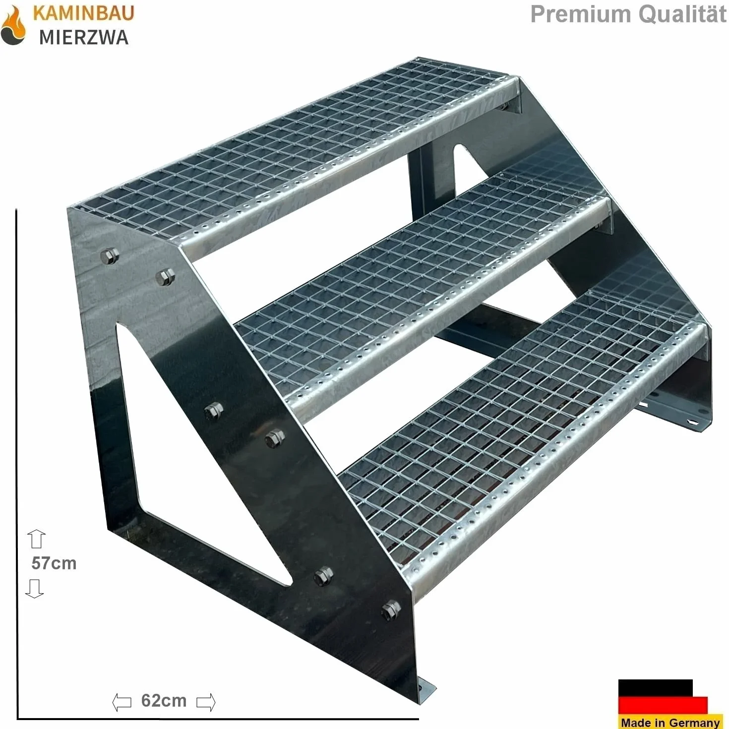Scale con griglia in acciaio Premium 3 Gradini Scala autoportante Completamente zincata - Dimensioni (L x L x H) 63cm x 80cm x 57cm Resistente alle intemperie e alla corrosione